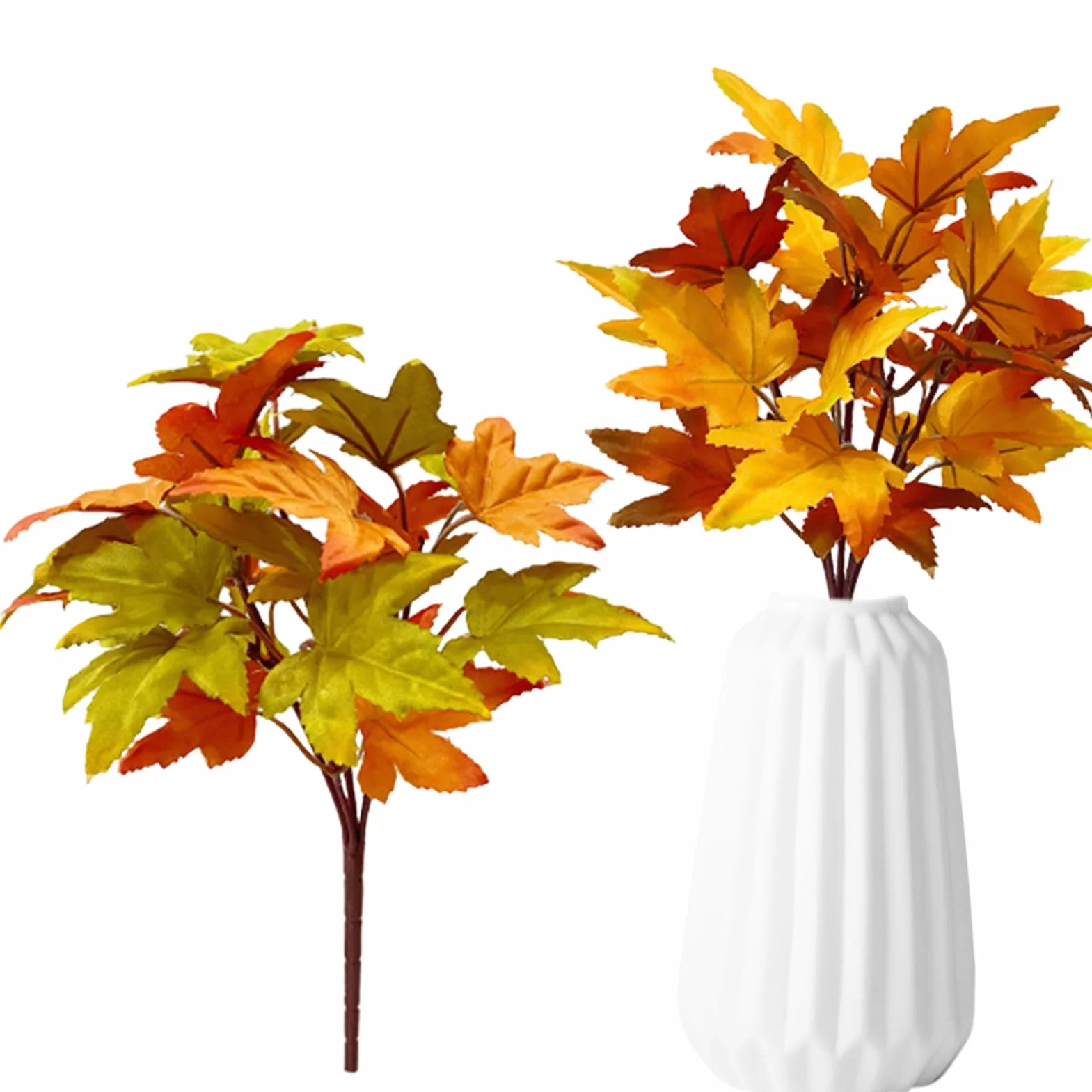 Ramitas de hojas de arce - decoraciones otoñales para el hogar,2 piezas de hojas de arce artificiales, ramitas, hojas de otoño falsas, tallos, hojas de arce, arbustos, arbustos de hojas de