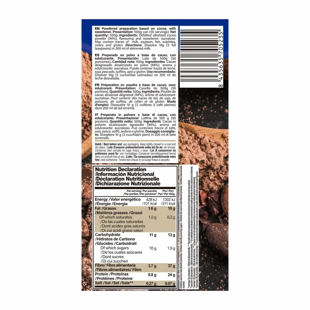Life Pro ProCao Instant 500g Cacao en polvo sin azúcares añadidos Alto en proteína 24%