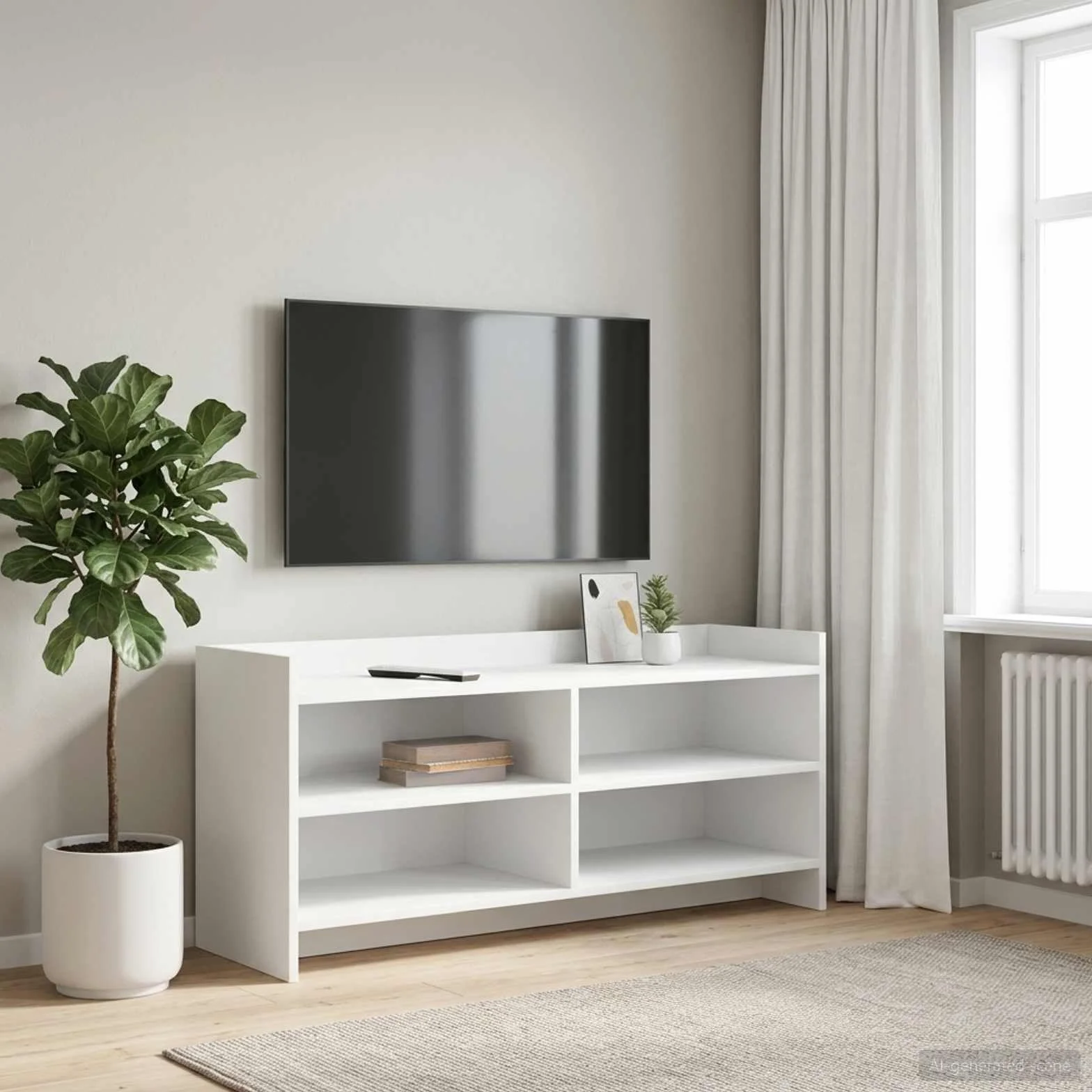 Mueble de TV moderno de madera blanca 100 x 33 x 47 cm con mucho espacio de almacenamiento y estantería, ahorra espacio para sala de estar, dormitorio, rincón de juegos, gestión de cables