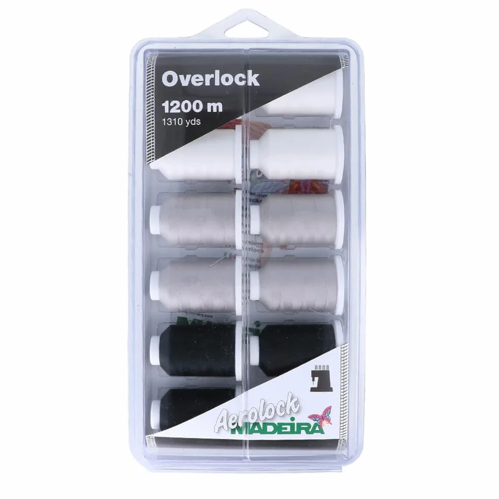 BLISTERBOX A/LOCK 125 - Box: Aerolock No.125: 12 x 1,200m: Black, Grey & White Miniking Spools - Madeira