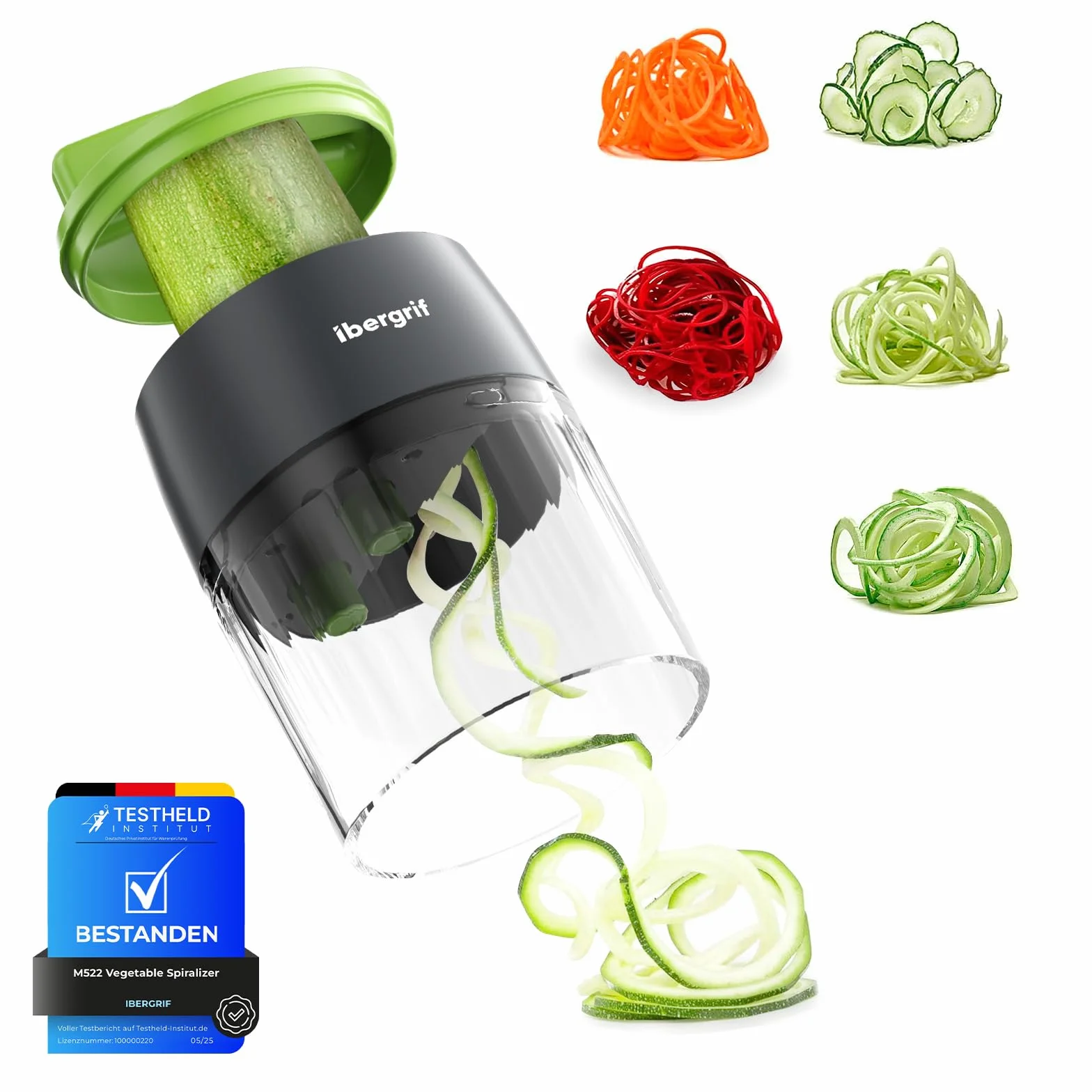Ibergrif M522 Espiralizador de Verduras 4 en 1 Cortador Calabacin Libre de BPA
