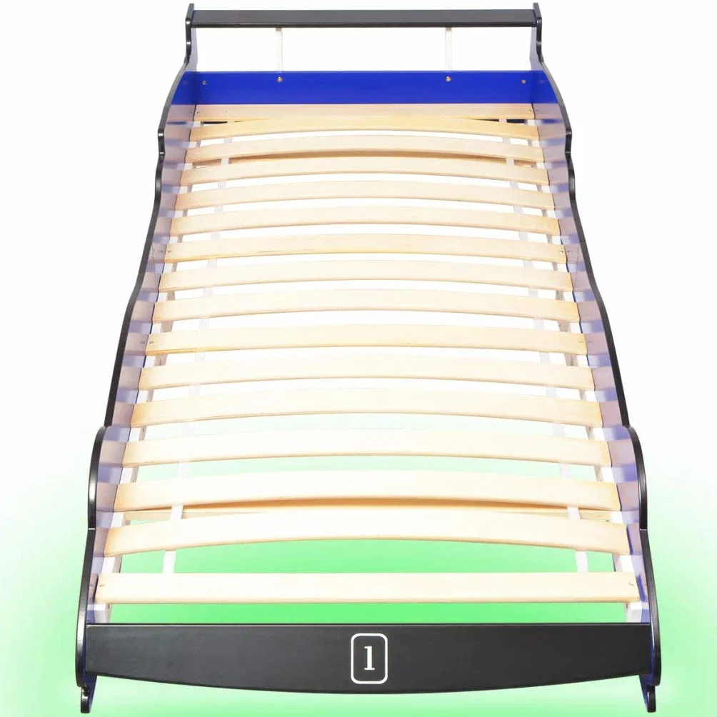 vidaXL Cama para Niños con Forma de Coche de Carreras con Luces LED Muebles para Habitación Infantil 90x200 cm MDF Azul