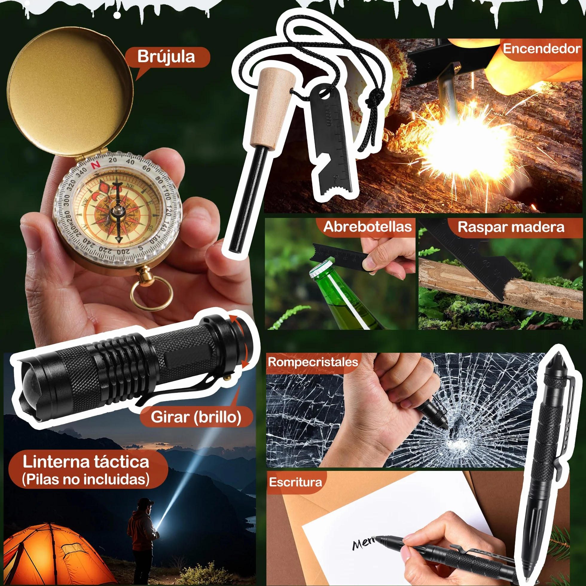 Calendario Adviento 2025 Hombre Adulto Kit Supervivencia 31 Piezas Herramientas Regalo Aventura Caza Camping Aire Libre
