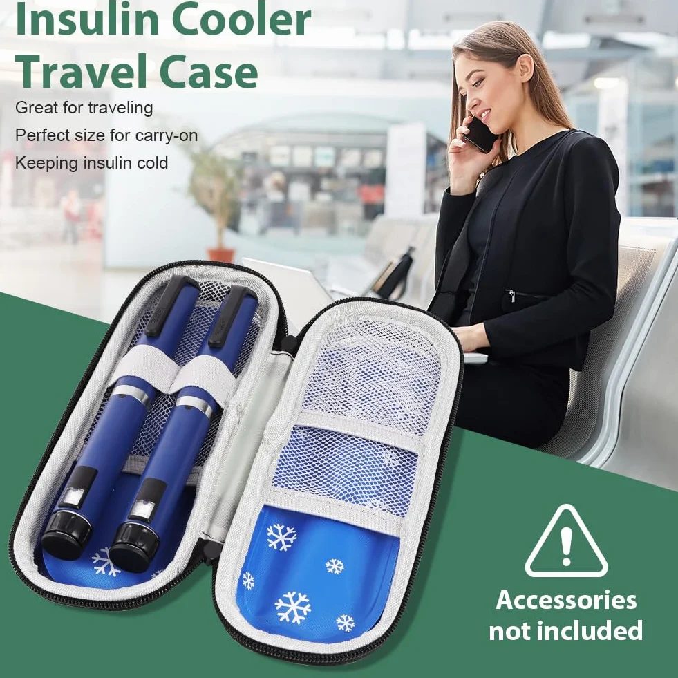 Estuche Insulina Bolsa, Nevera Insulina de Viaje con 2 Bolsas de Hielo Refrigerado TSA, Portátil Estuche Medicamentos para Diabetes con Mosquetón para Viajes Largos y Diarios (Verde)