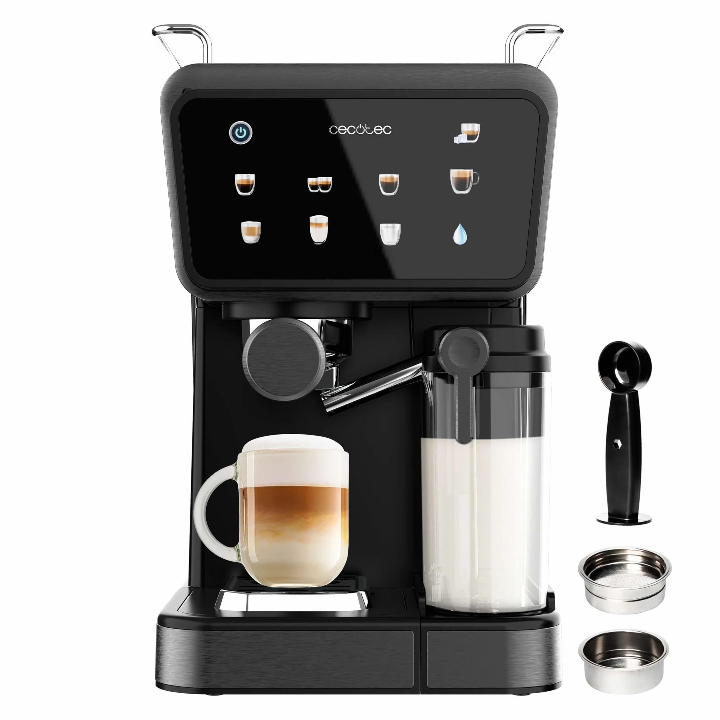 Cecotec Cafetera Express Semiautomática Power Espresso 1350W 20 Bares Pantalla Táctil 1.5L Depósito Agua 500ml Leche