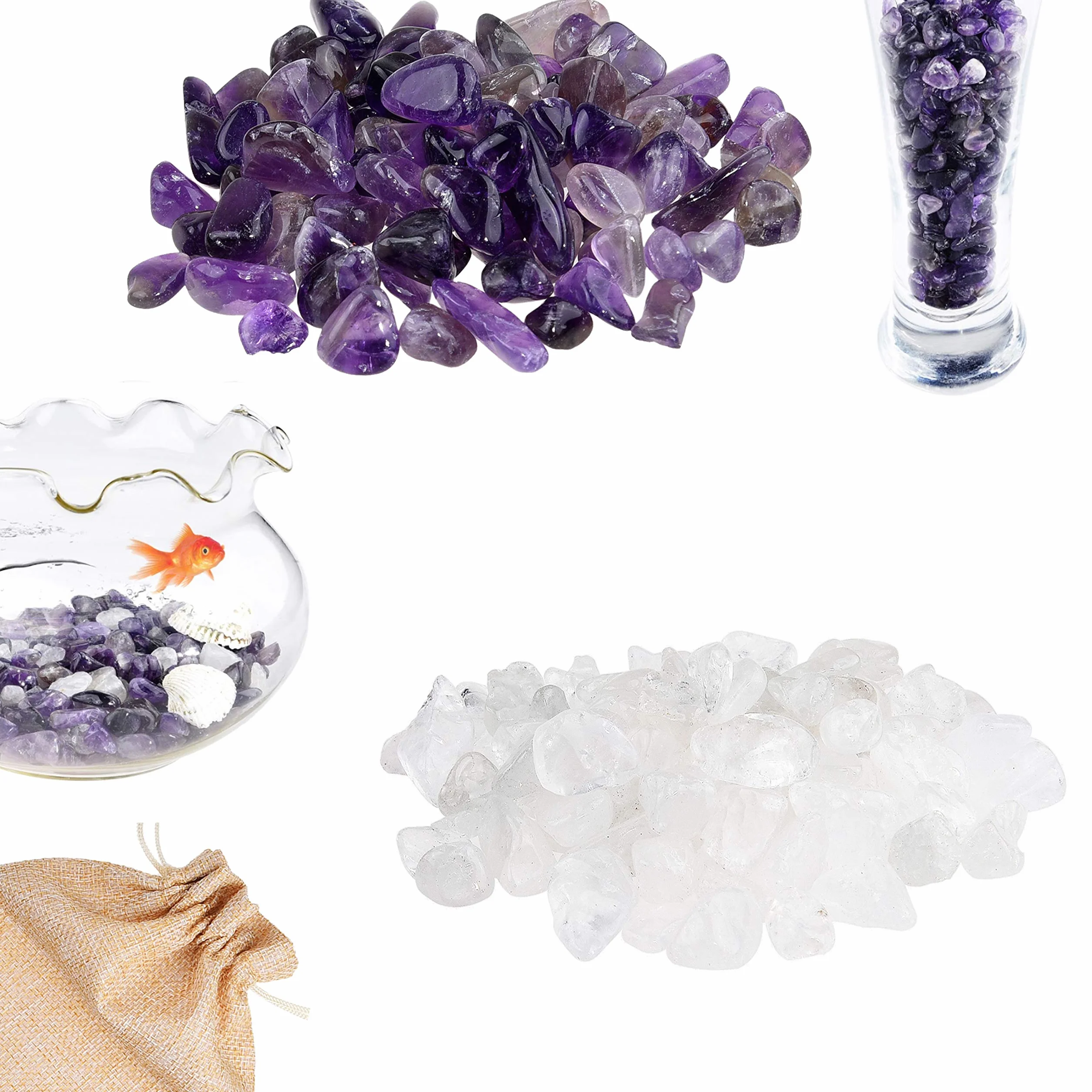 Eco-Fused Piedras de Cristal Pulidas Amatista y Cuarzo – Piedras Naturales con Formas Irregulares para Arte, Manualidades, Joyería, Decoración y Más – Decoración para Acuarios, Plantas y Velas