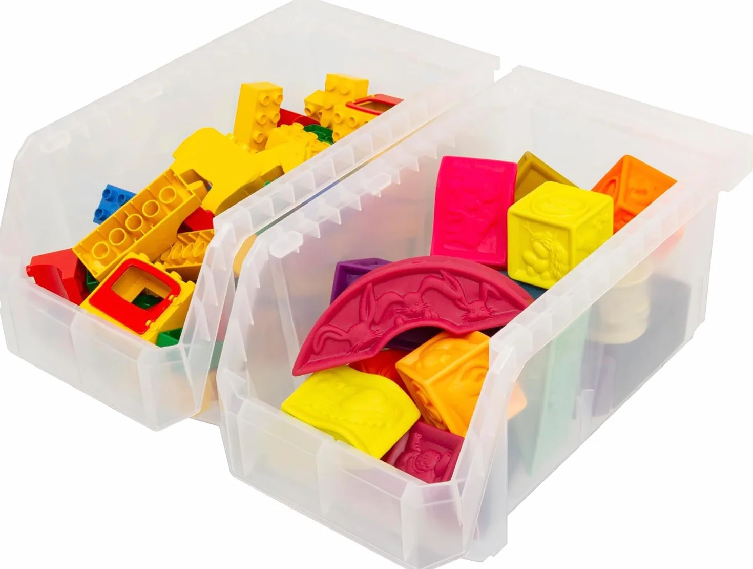 ReadySpace - Set de 6 contenedores de plástico para organización y almacenamiento, apilables, grandes, 37,6 x 20,3 x 17,8 cm, para armario, cocina, oficina, garaje o despensa, transparente