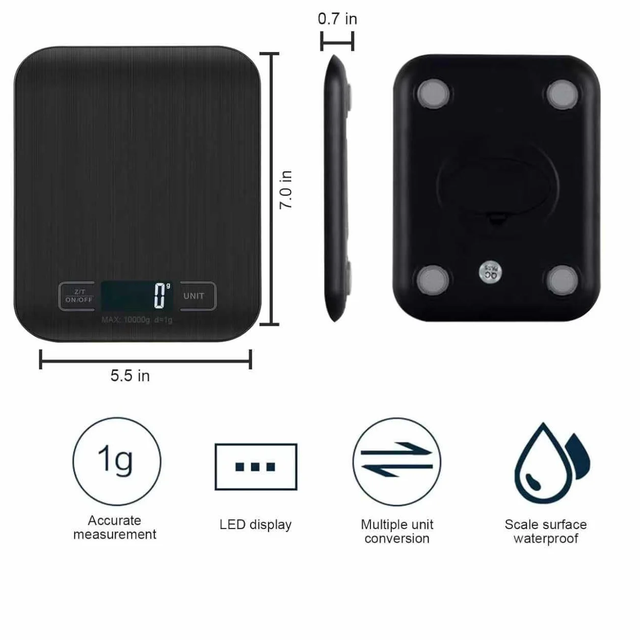 Báscula de Cocina Digital 10kg, Medición Precisa Hasta 1g, Pantalla LCD, Función de Tara (Negro)