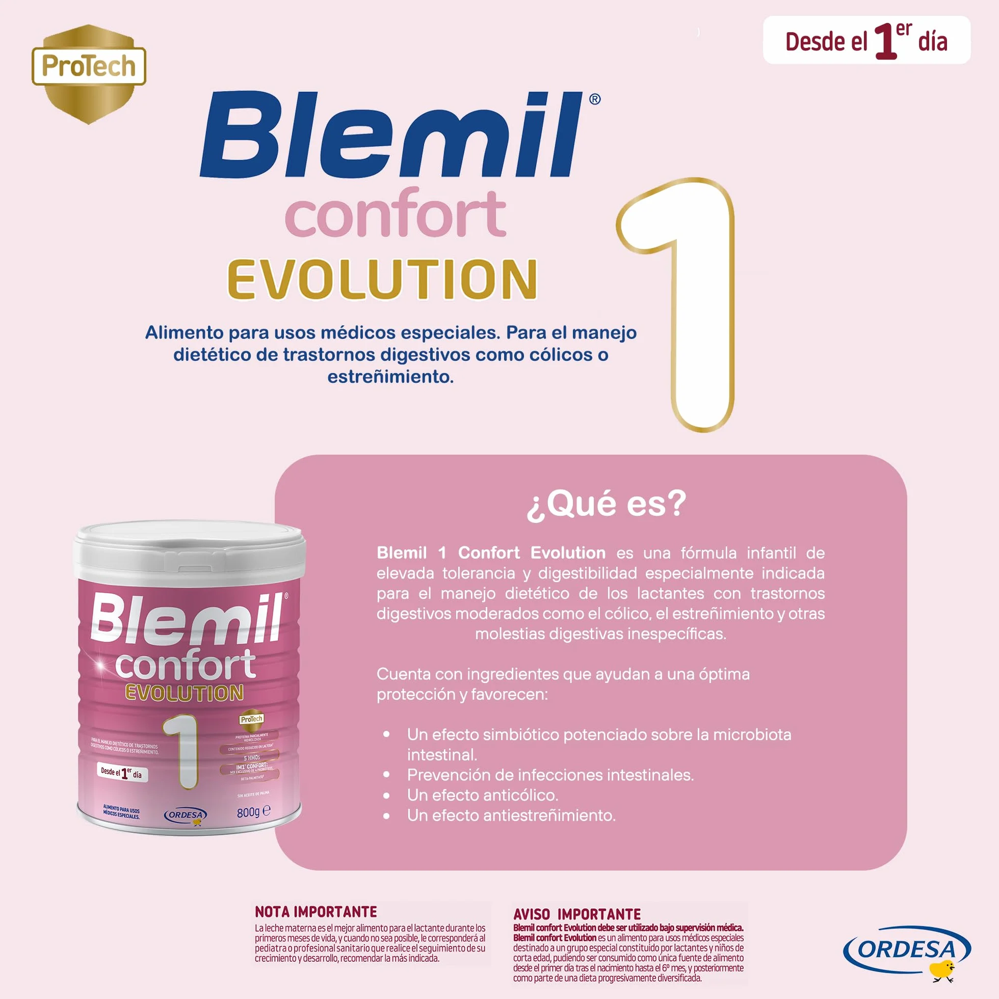 Blemil 1 Confort Evolution 800g Fórmula de Inicio en Polvo para Bebé