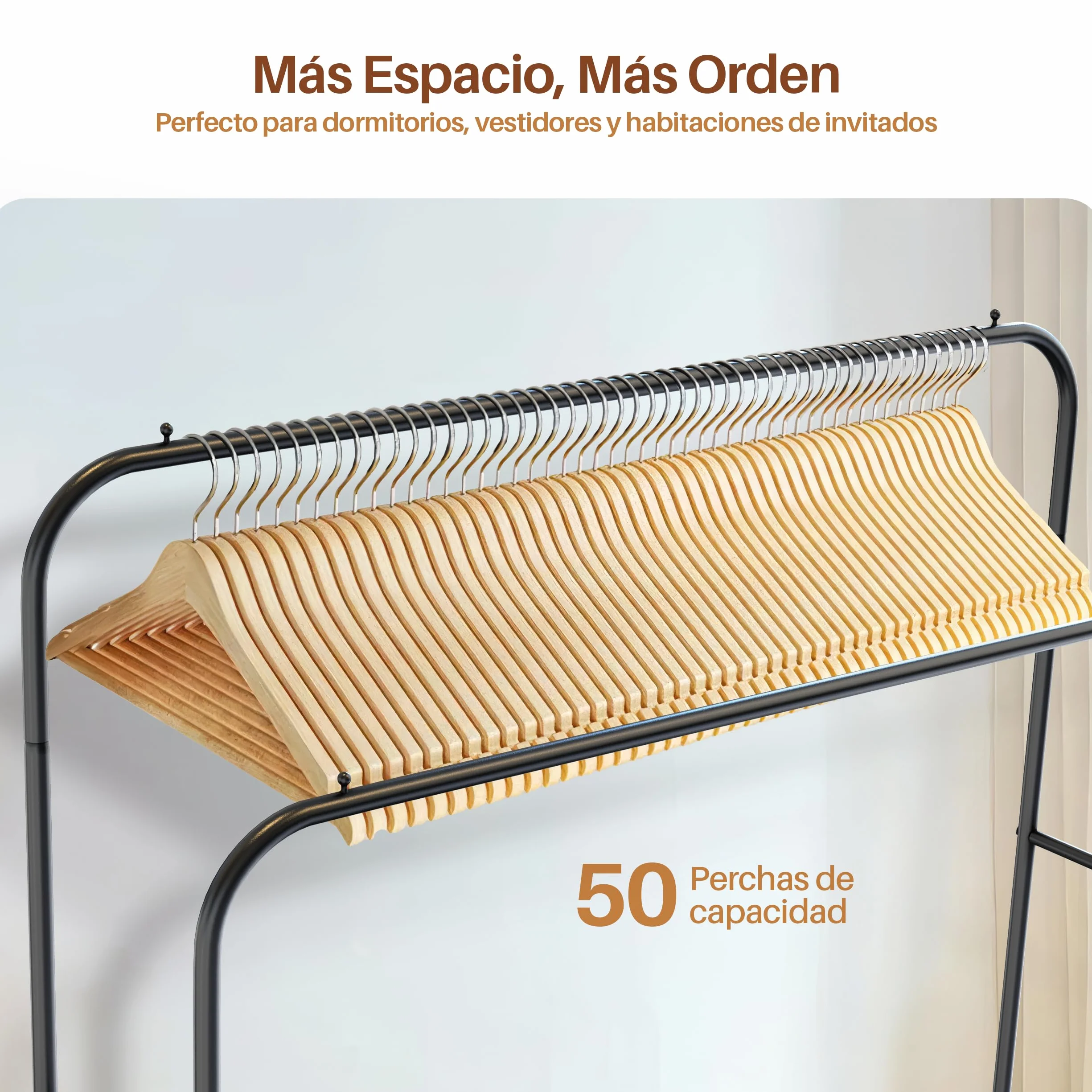 PORTENTUM Perchero de pie acero resistente 35 kg Organizador doble barra zapatero antideslizante