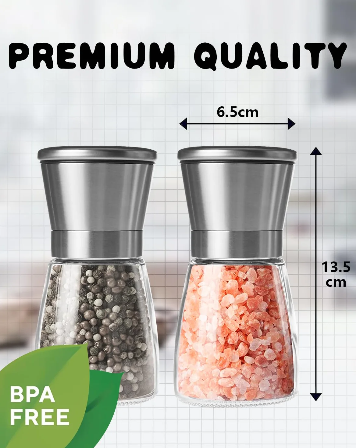 Molinillo Pimienta Núcleo Cerámica Grosor Ajustable 2-pack