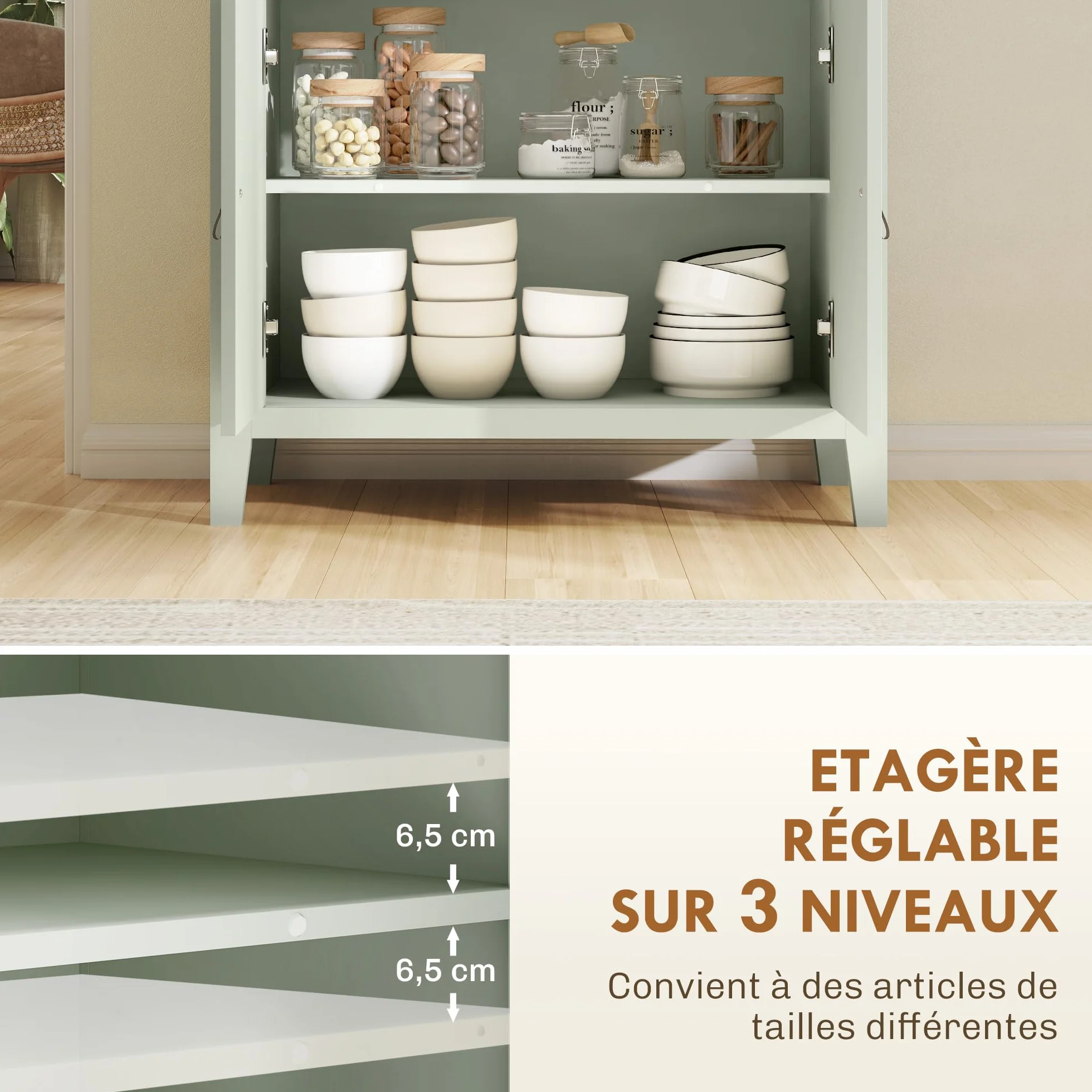 HOMCOM Aparador de salón, Mueble de almacenaje con cajón, Puerta Doble, Estante Regulable, Tiradores de PU, Estilo Moderno, aparador de Comedor y Cocina, 80 x 40 x 90 cm, Verde Claro