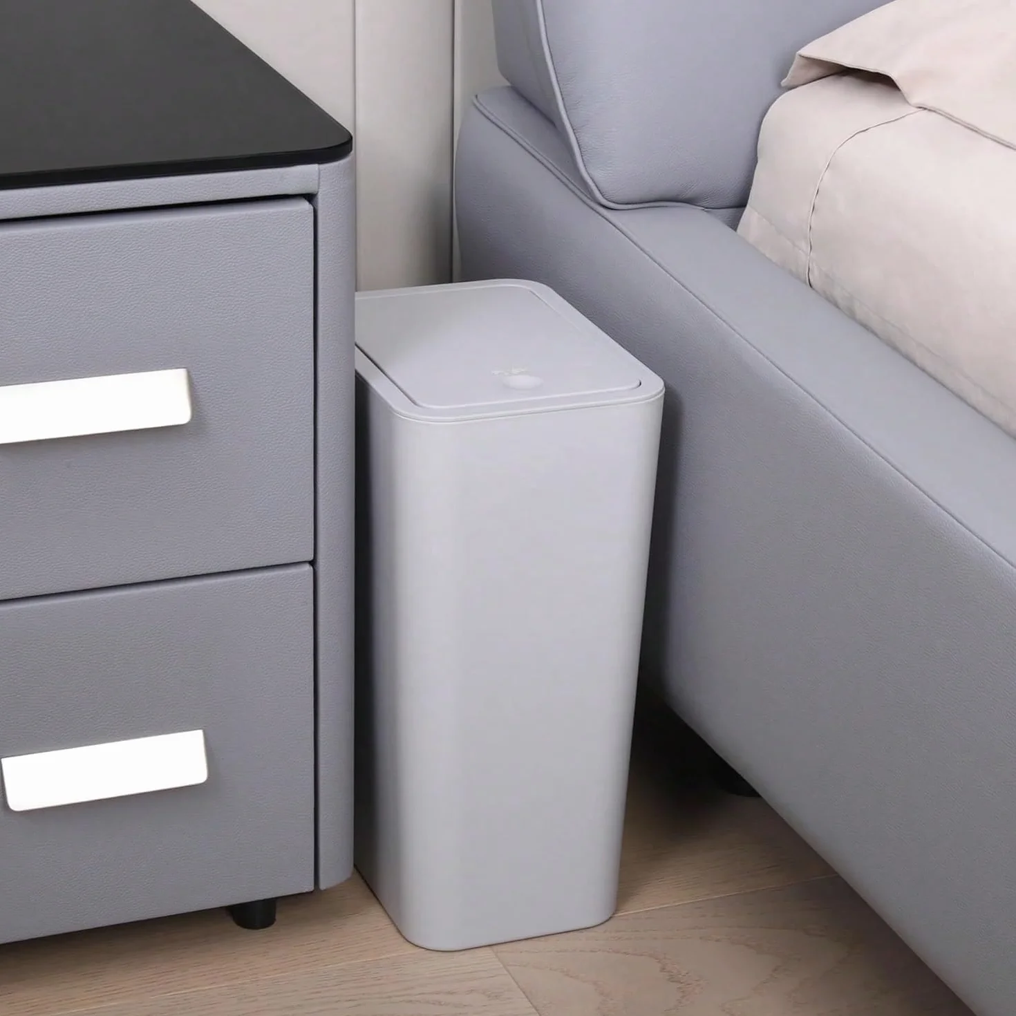 Cubo de Basura con Tapa a Presión 10 L Plástico para Cocina Baño Oficina (Gris)