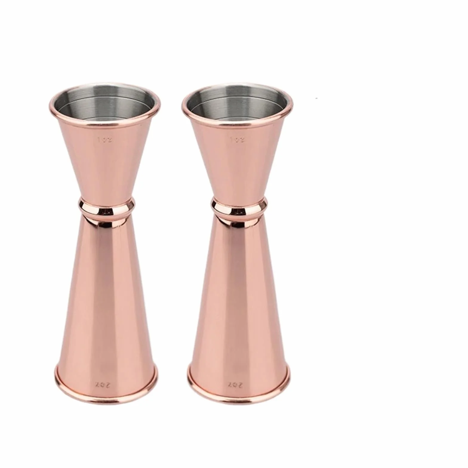 Jigger Cocktail Tazas medidoras de acero inoxidable 304, 30/40/50/60ml, bebida cóctel, Jigger, vaso mezclado, taza medidora líquidos(Rose Gold 2pcs 30ml 60ml)