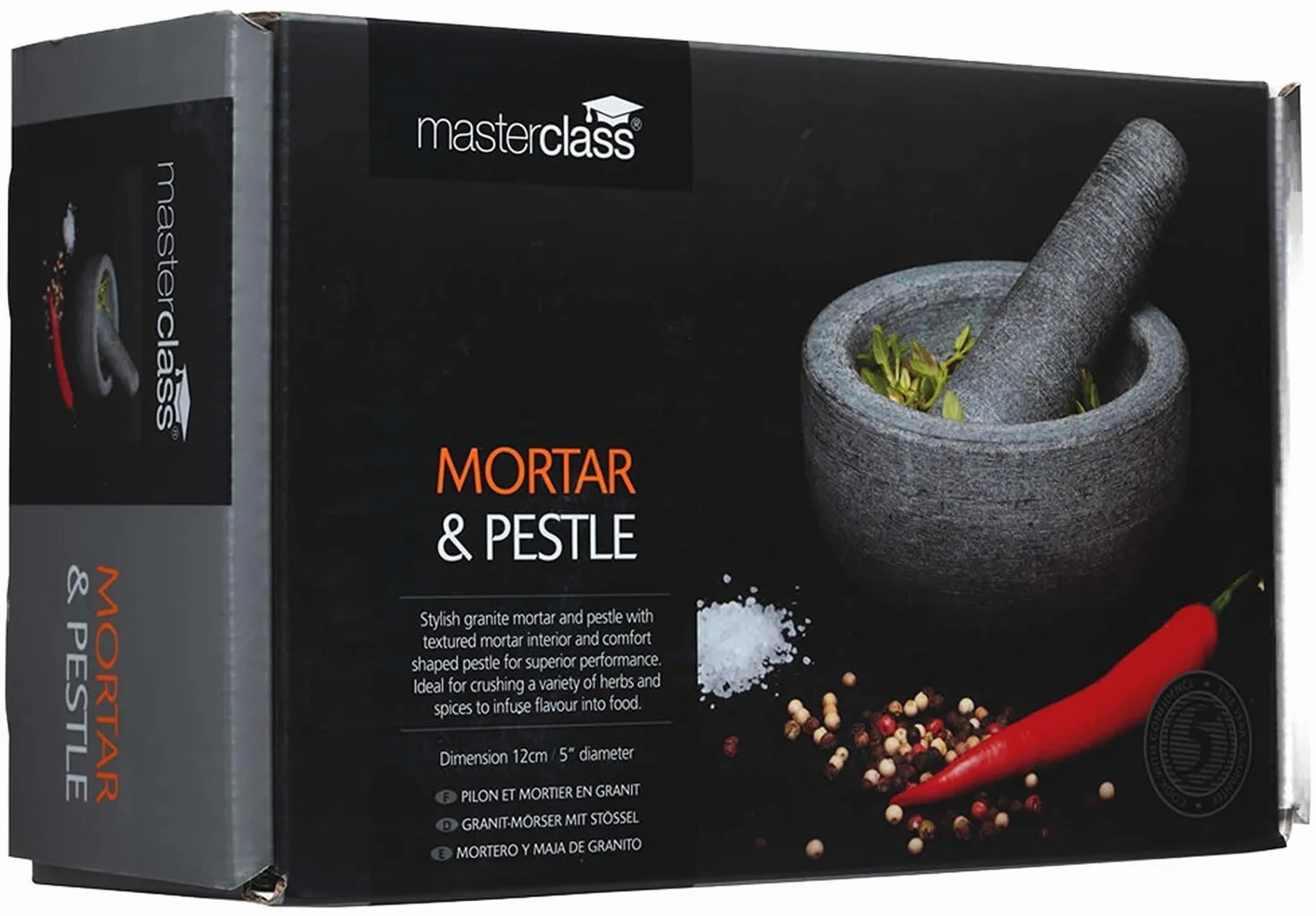 MasterClass, Mortero, Juego de mortero de granito no poroso, 12 x 9 cm, Gris