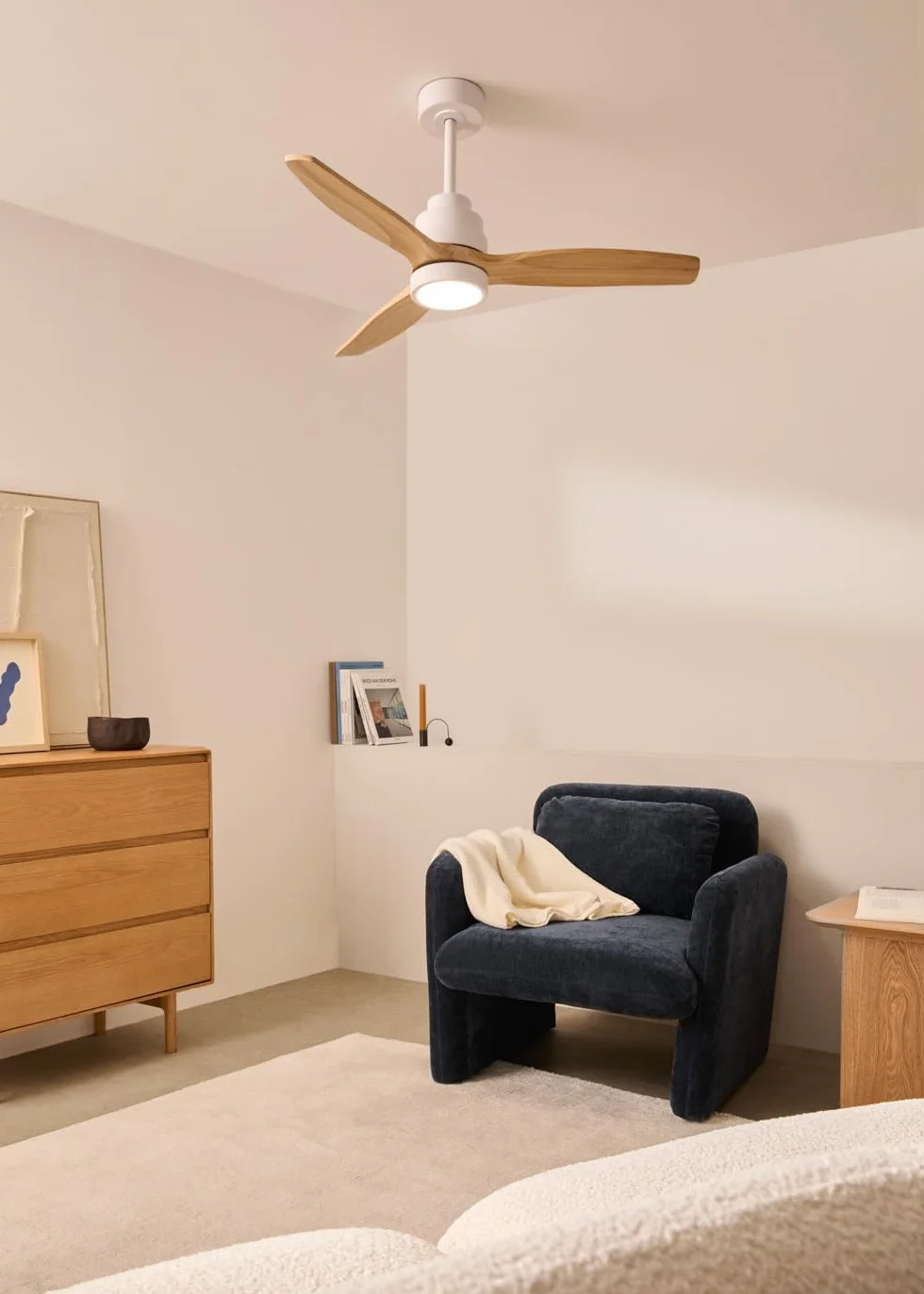 CREATE/ WINDSTYLANCE NATURAL WOOD S/Ventilador de techo con luz blanco aspas madera clara con controlador pared y mando / 40W, Temporizador, Ø112 cm, función verano-invierno, doble altura