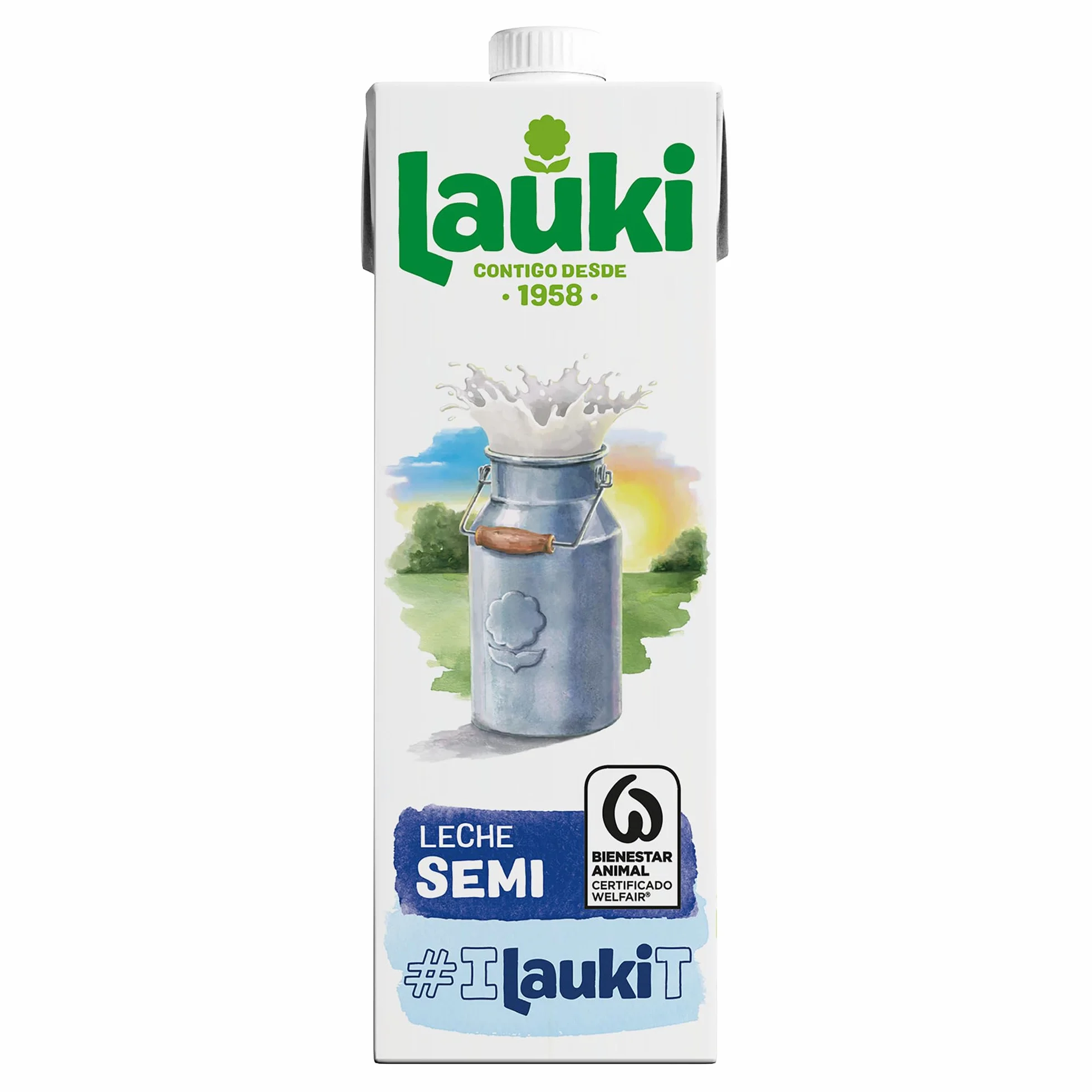 Lauki Leche Semidesnatada Bienestar Animal Sin Azúcar Añadido Sin Gluten Brik UHT Pack 6 x 1L