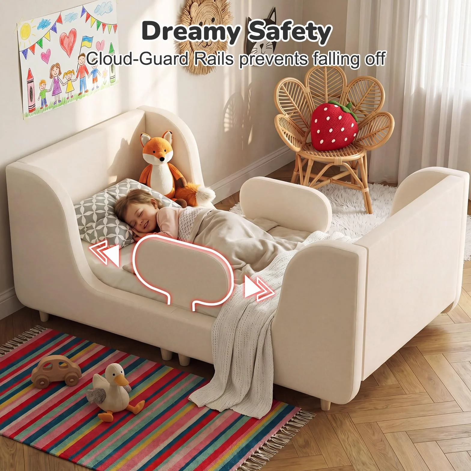Cama para niños pequeños suave acolchada para niños y niñas