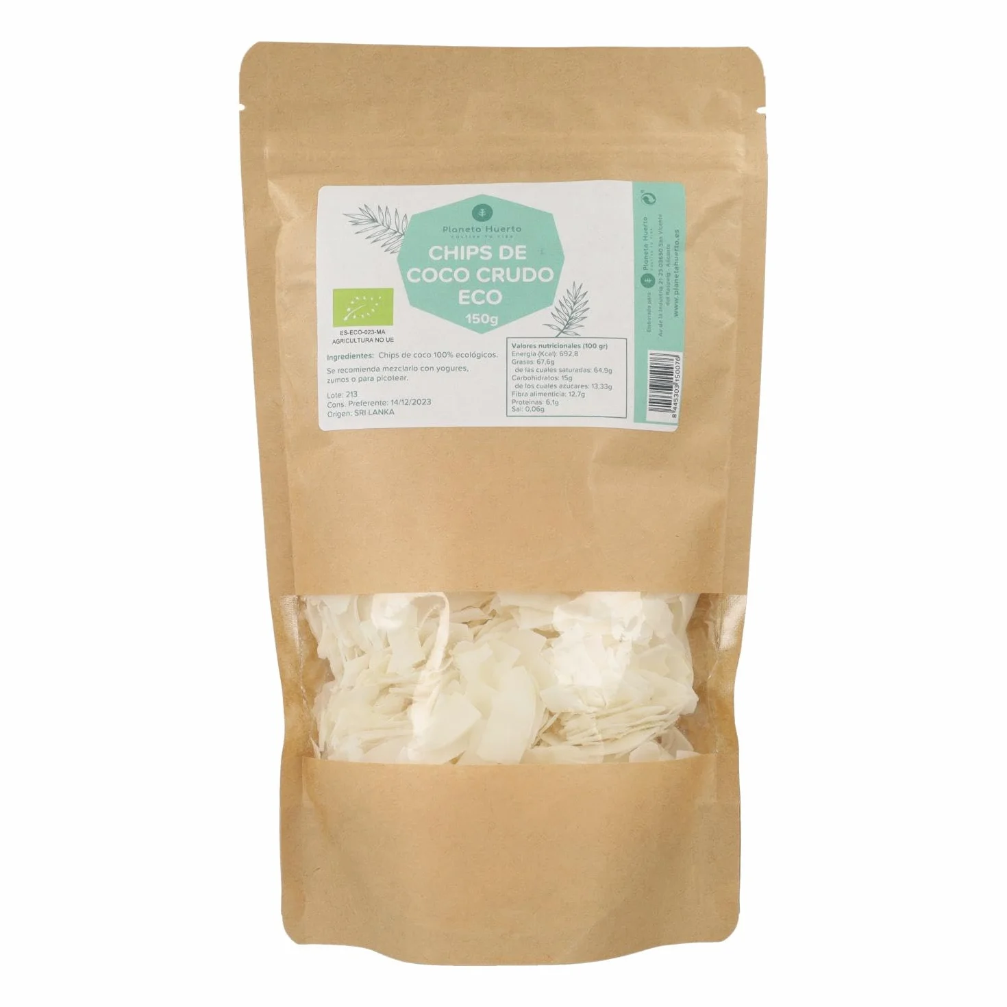 PLANETA HUERTO Chips de Coco Sin Azúcar ECO 150g Láminas Crujientes Ricas en Ácido Láurico y Fibra