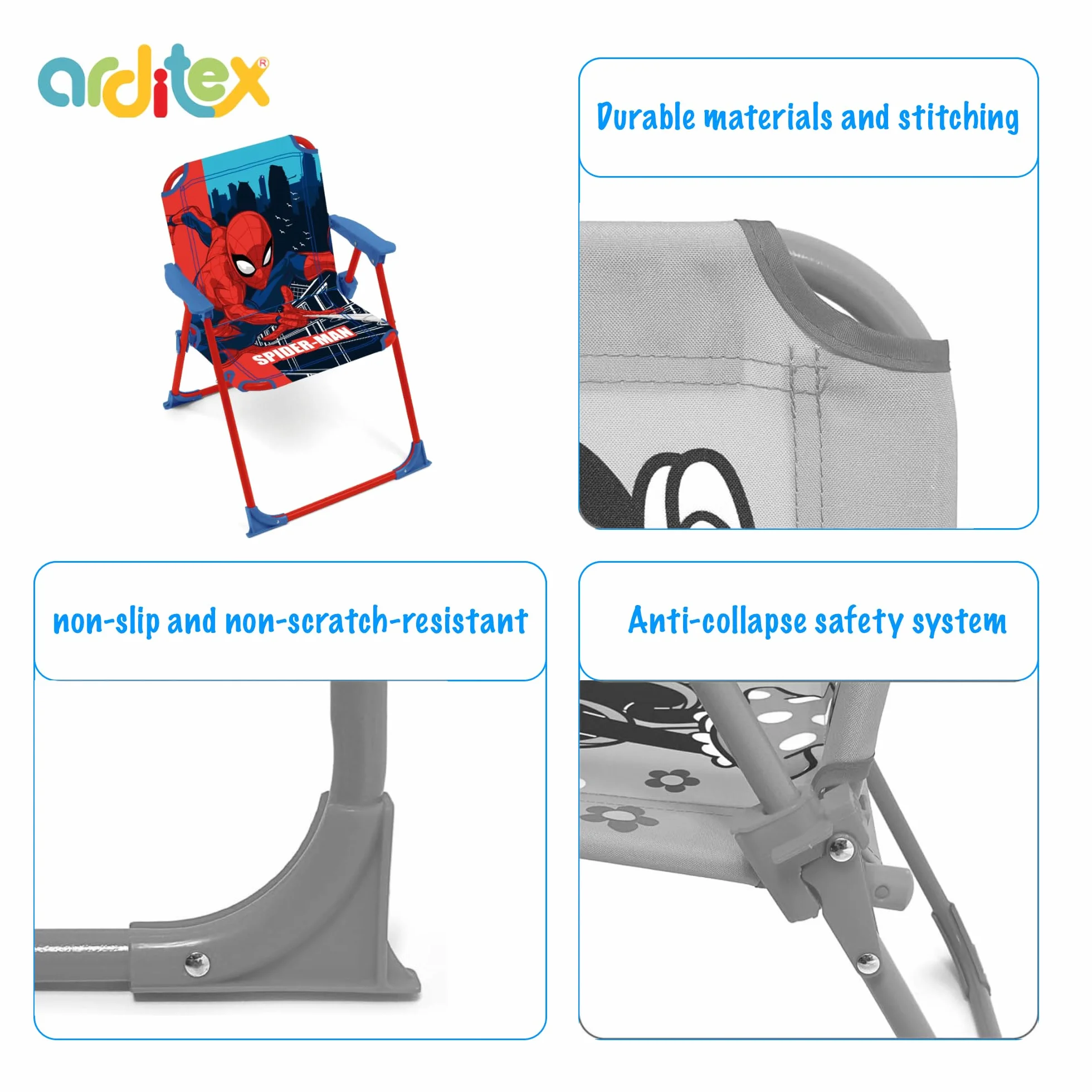 ARDITEX Silla Plegable con Brazos de Spiderman de Marvel - 38x32x53cm - Adecuado para jardín, Camping, Playa o montaña - Ideal para niños y niñas.