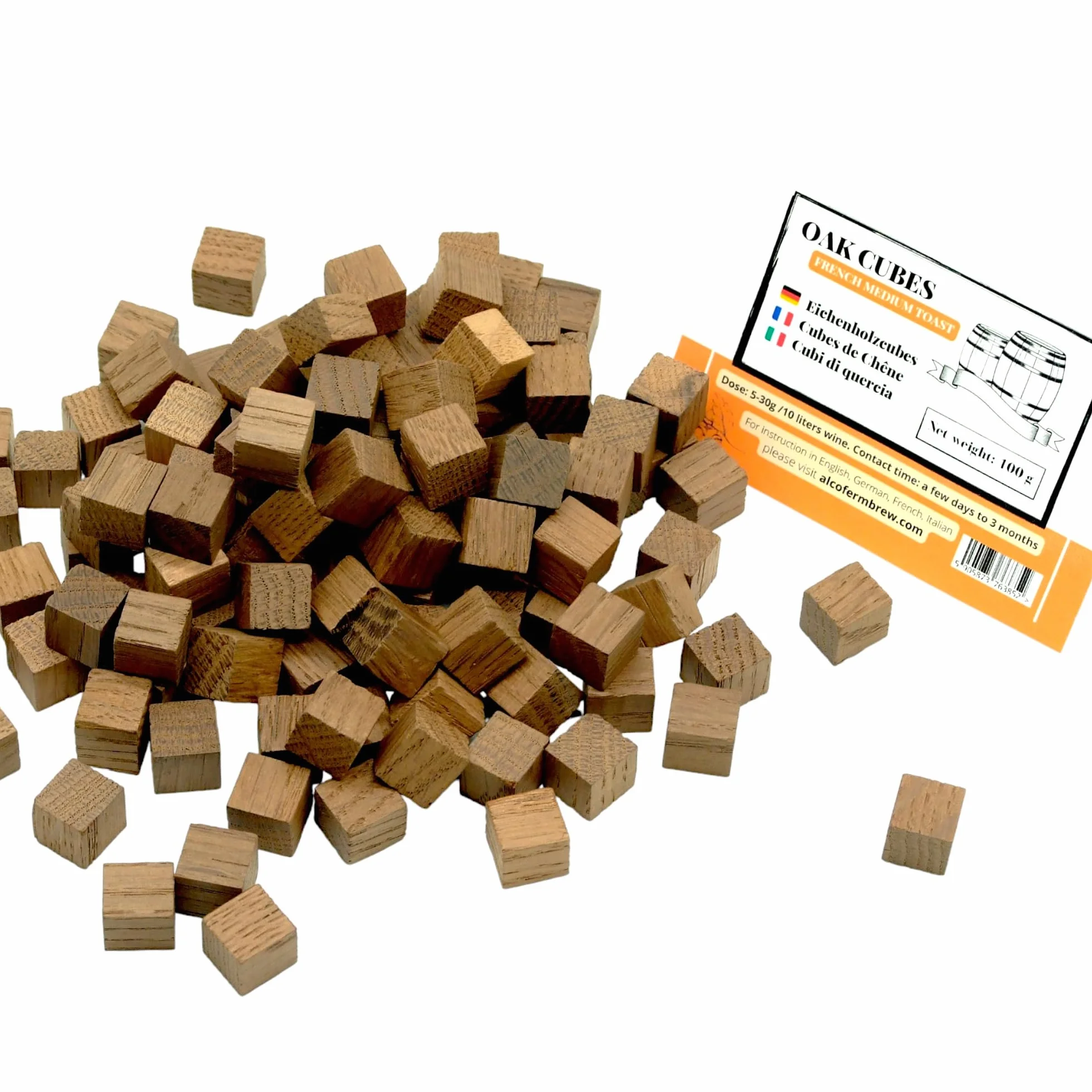 Cubos de Roble Francés 100g Tostado Medio para Aromatizar Vino Sidra Cerveza Vodka