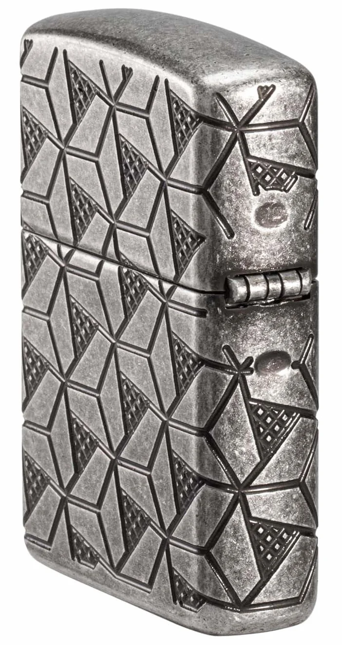 ZIPPO Armor Case Silver Plate Geometric Pattern 60006120 8-Sided Deep Engraved Lighter Petrol Lighter