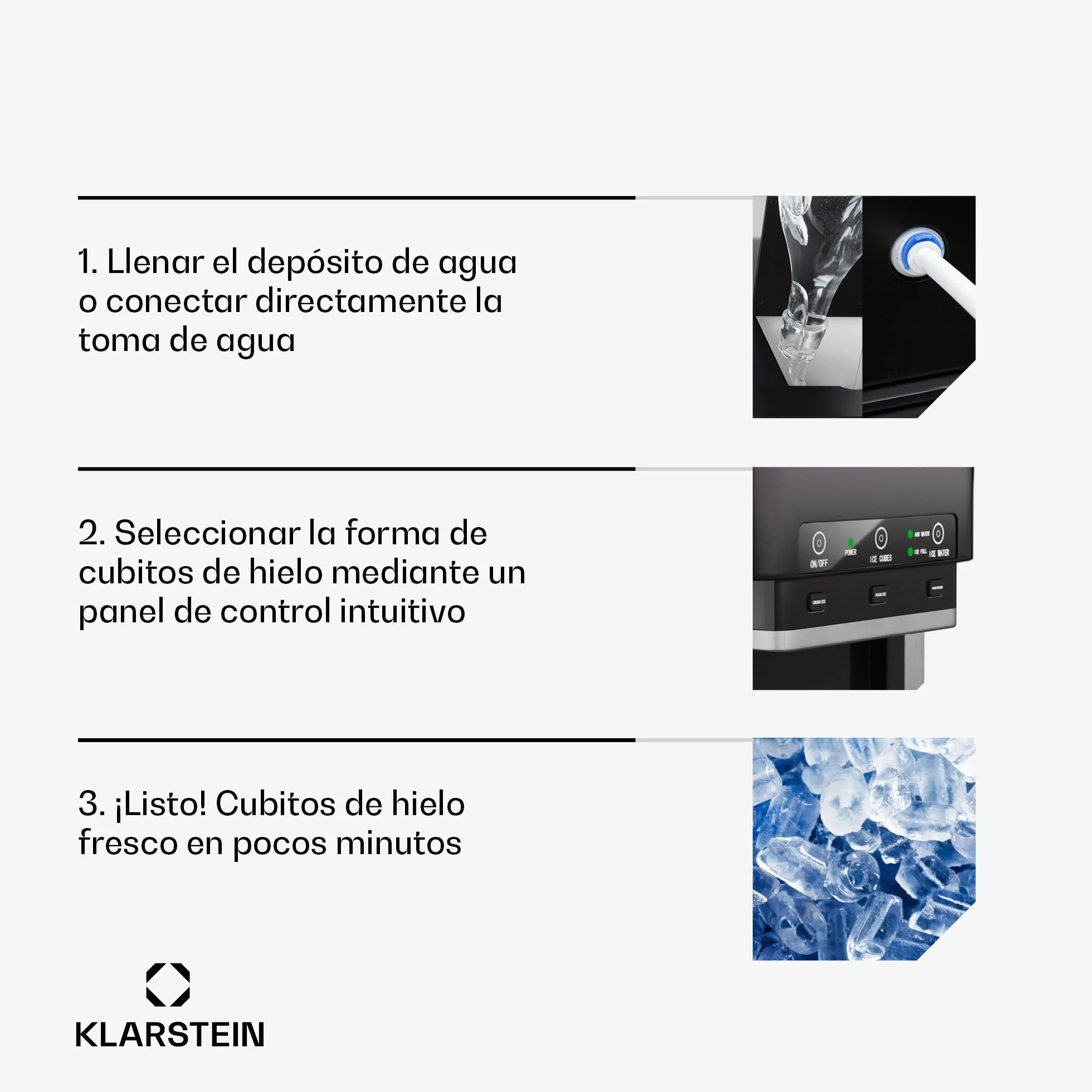 Klarstein ArcticBlend 3en1 máquina de hielo 20 kg/24h acero inoxidable negro