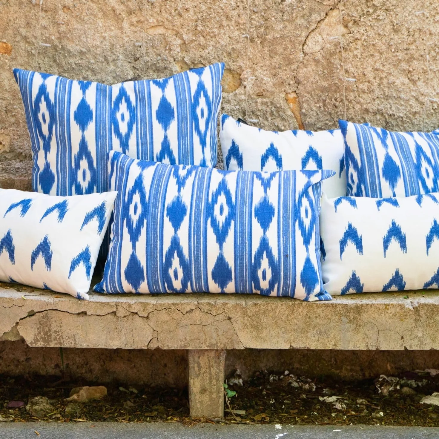 Fundas de Cojines para Sofá de Jardín Ikat Mediterráneo 30x50 cm Set de 2 Azul