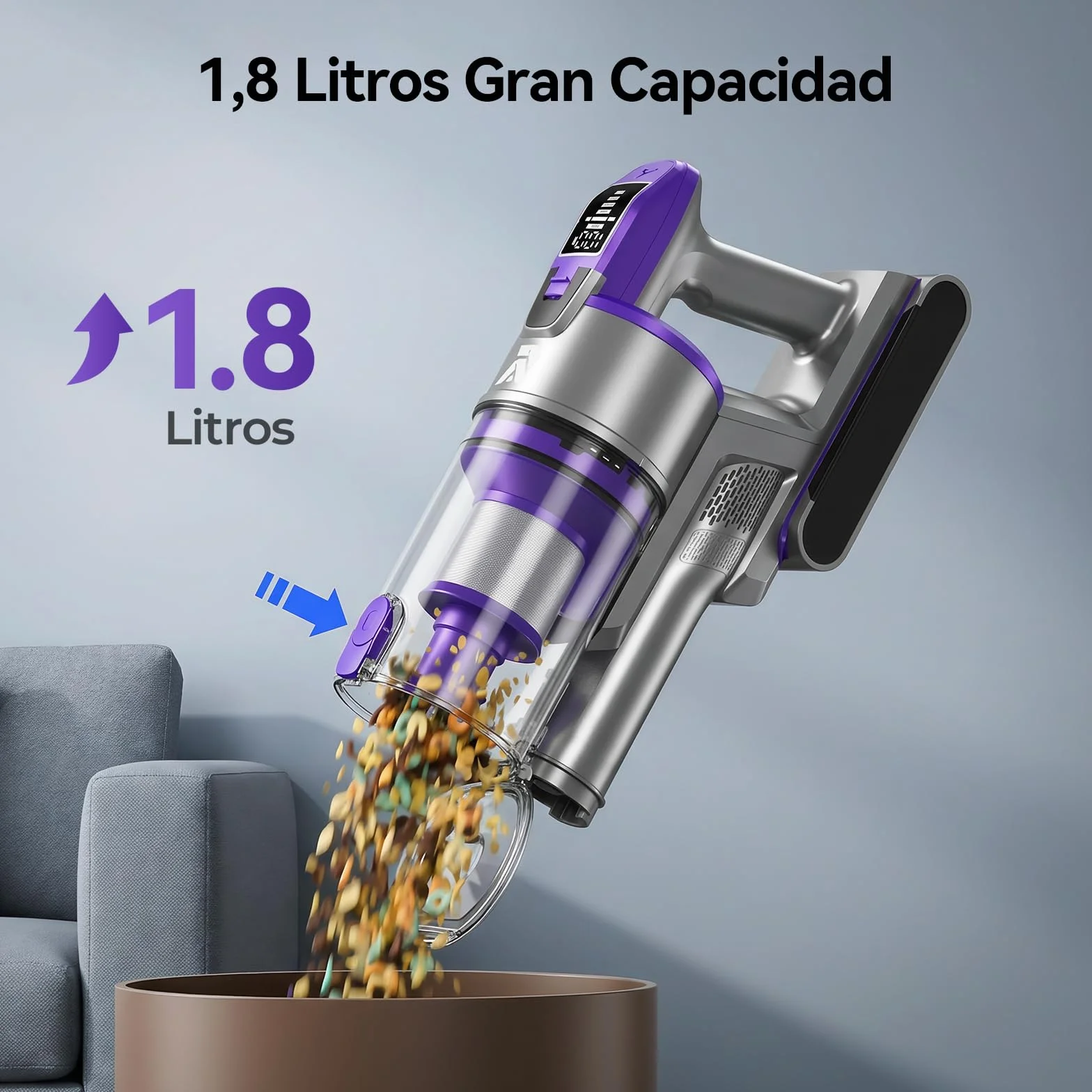 Redkey X18 Aspiradora sin Cable 60KPa/650W/80Mins, 8 en 1 Aspiradora Inalámbrico de Pantalla Tactl LED Modo Automatico Inteligente Autocargable, Autoportante para Suelos/Alfombras/Pelo de Animales