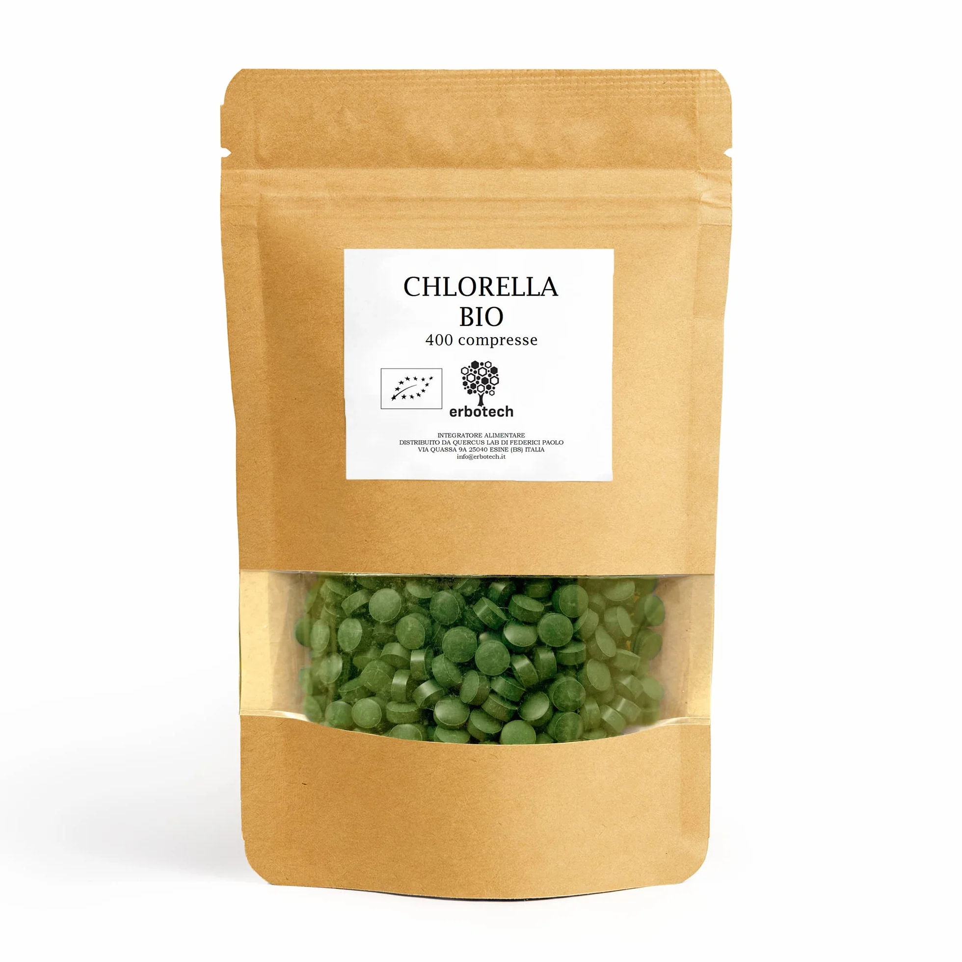 ERBOTECH 400 BIO Chlorella comprimidos 100g pura sin gluten vegano