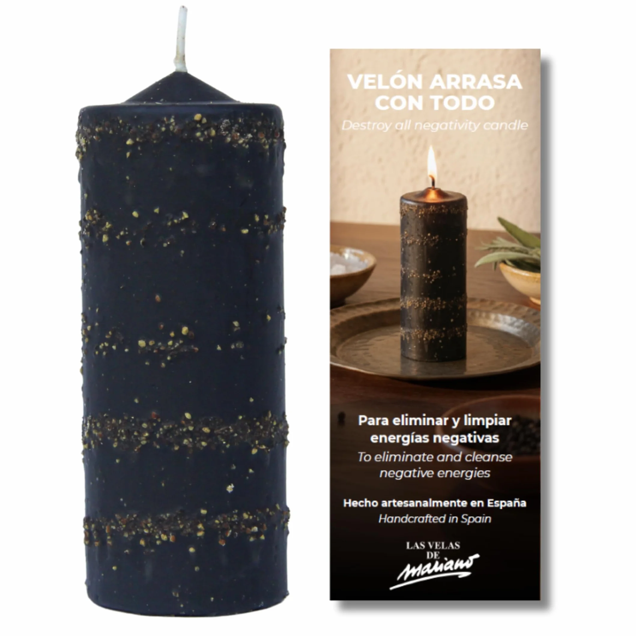 Vela Arrasa con Todo Ritualizada – Rompe Trabajos de Magia, Corte de Brujería, Limpieza Energética – Vela Esotérica Artesanal con Hierbas y Aceites – Protección Espiritual – Las Velas de Mariano
