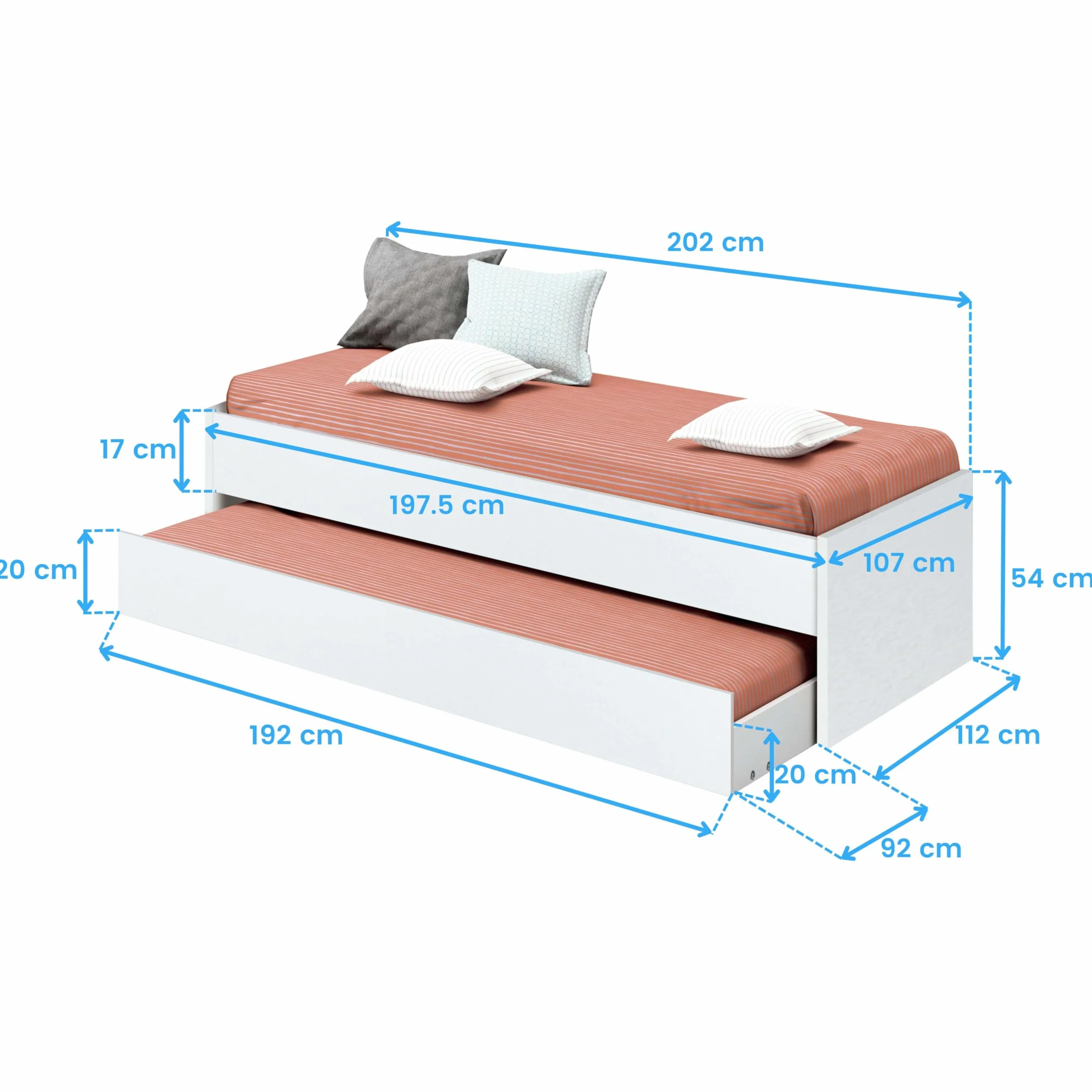 Miroytengo Pack Muebles Dormitorio Juvenil Tibet Estilo Contemporáneo en Color Blanco Mate (Cama 105x190 cm + Armario + Cómoda)
