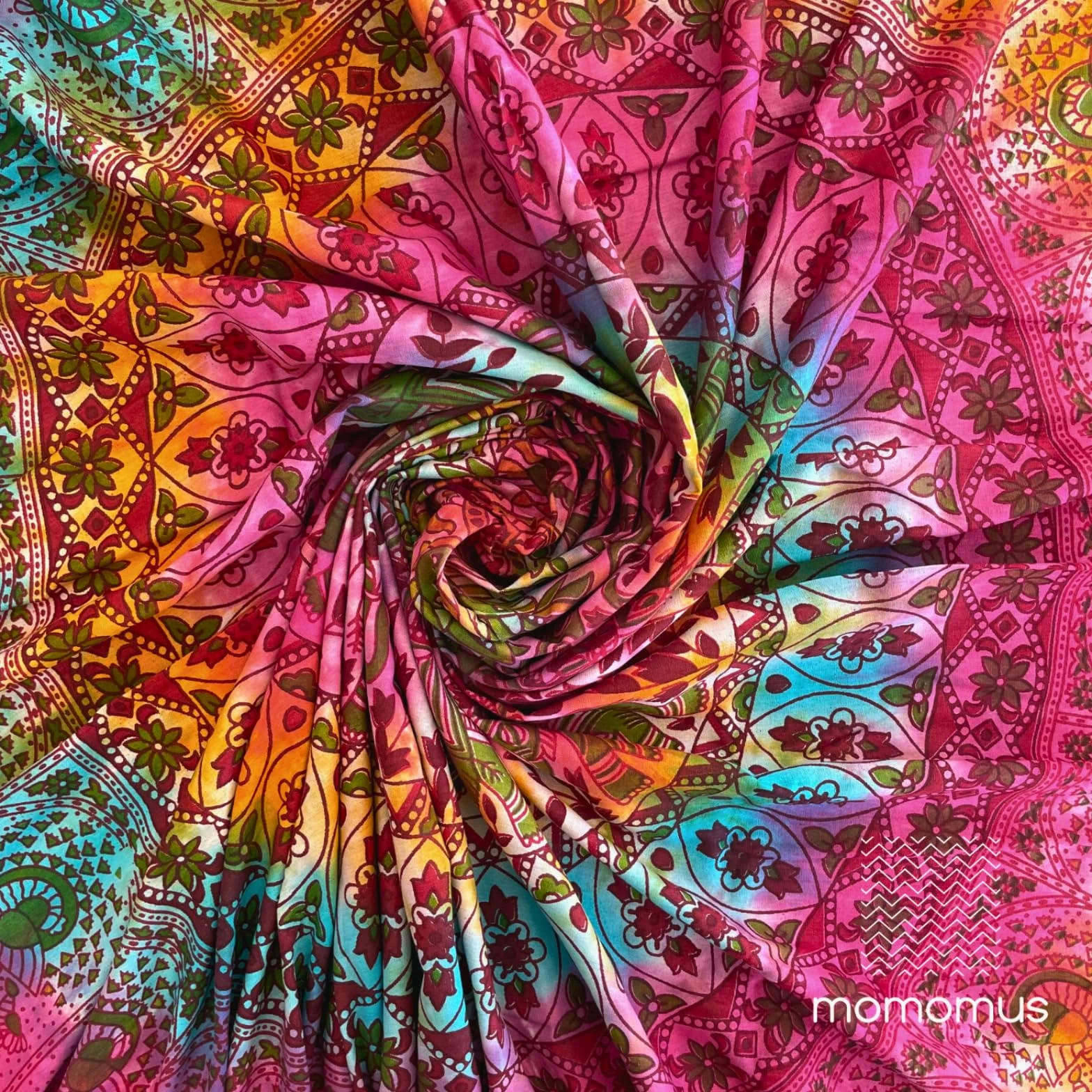 MOMOMUS Tapiz Mandala XXL - Tie-Dye, 100% Algodón, Patrones Únicos - Multicolor, 210x230cm
