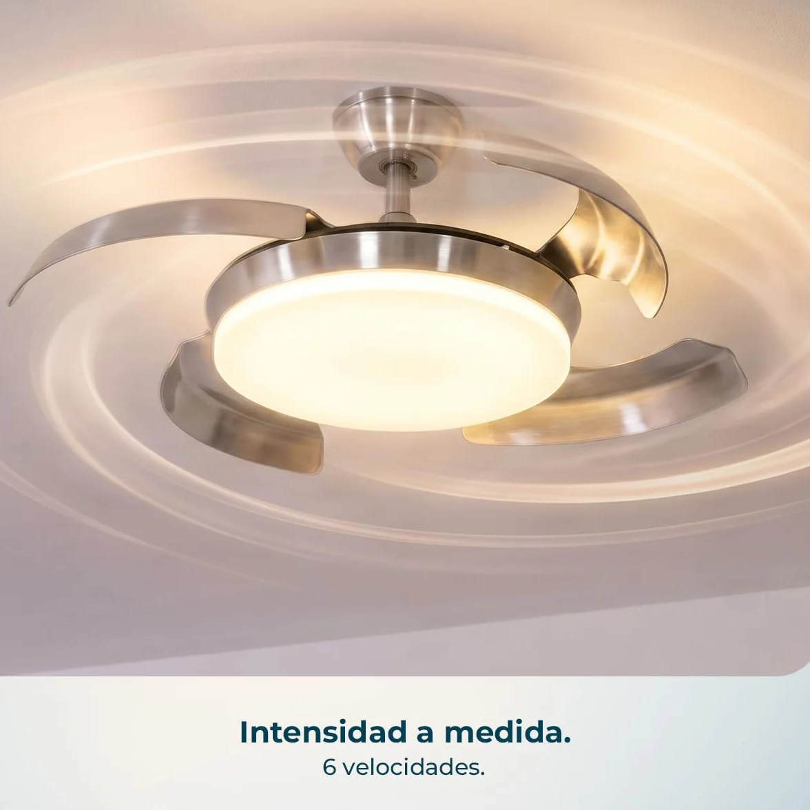 Cecotec Ventilador de Techo con Luz con Aspas Retráctiles EnergySilence Aero 4500 Puzzle Invisible White. 30W, Motor DC, Diámetro 42", Luz LED, Mando a Distancia, Temporizador, Función Verano/Invierno