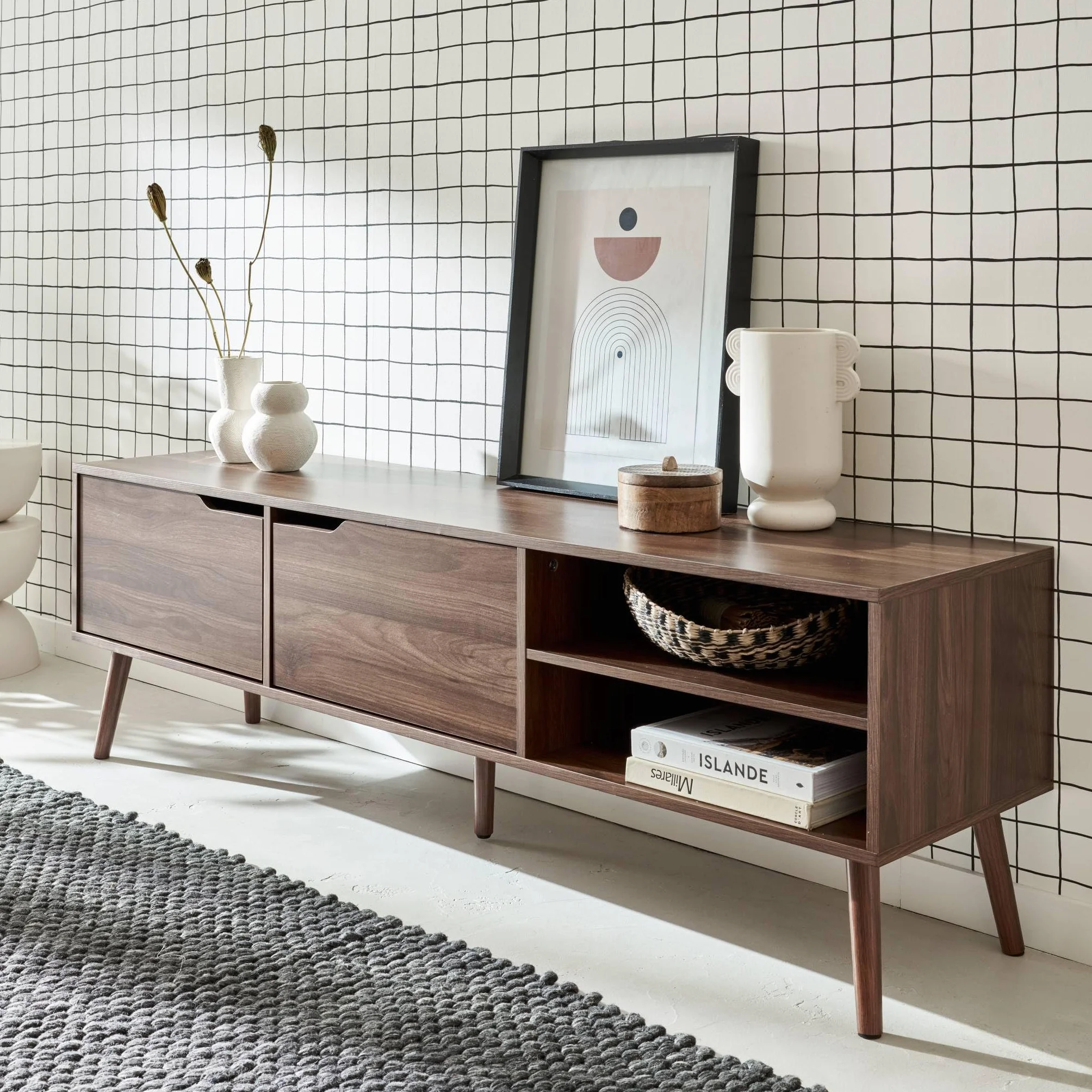 Alice's Home sweeek - Mueble TV, decoración Madera Nogal, 2 Puertas, 1 Estante, 160cm