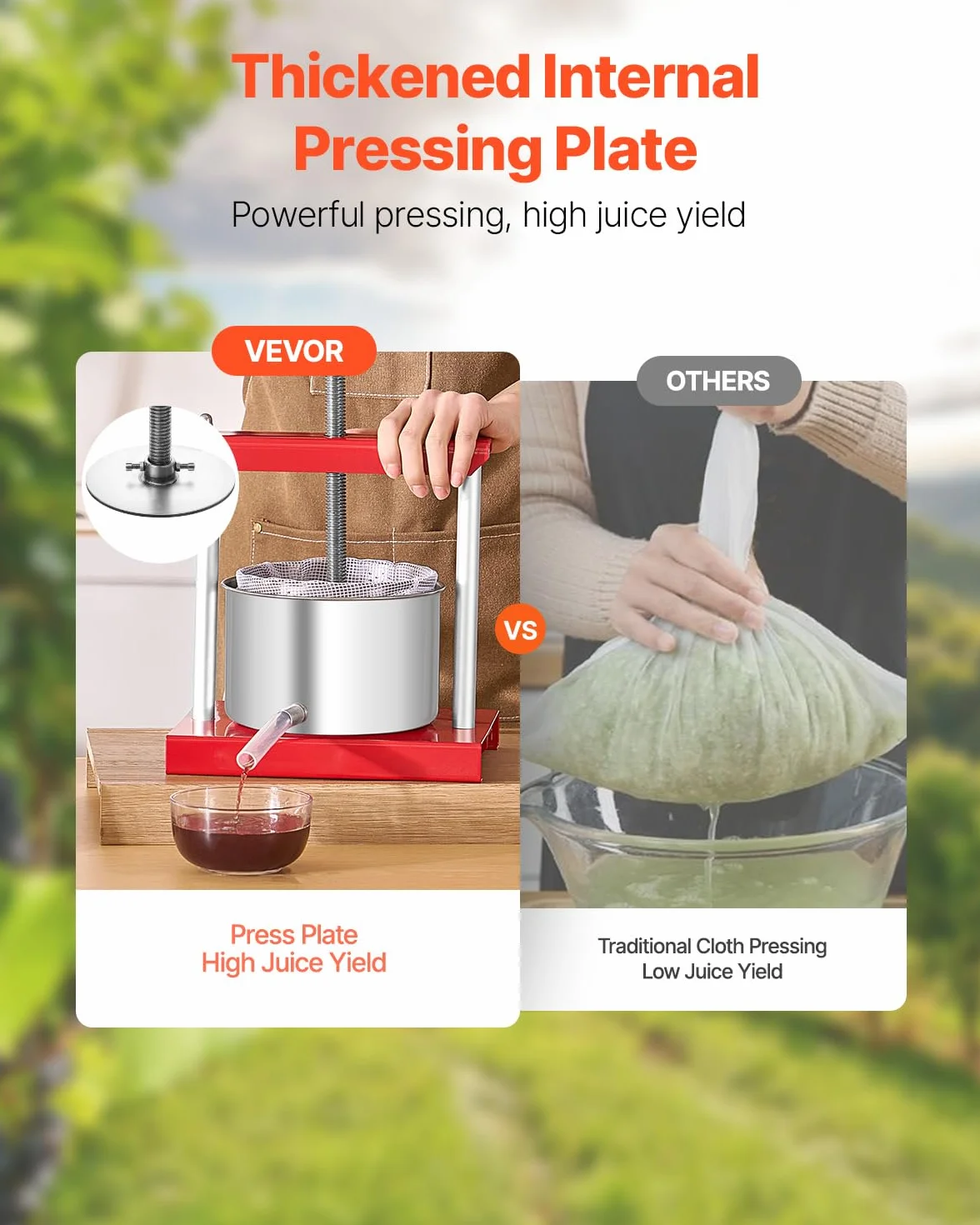 VEVOR Prensa de Vino de Frutas 3 L, 2 Barriles de Acero Inoxidable, Exprimidor Manual, Sidra, Manzana, Tintura de Uva, Miel, Aceite de Oliva, para Cocina al Aire Libre y Hogar, 260 x 205 x 560 mm