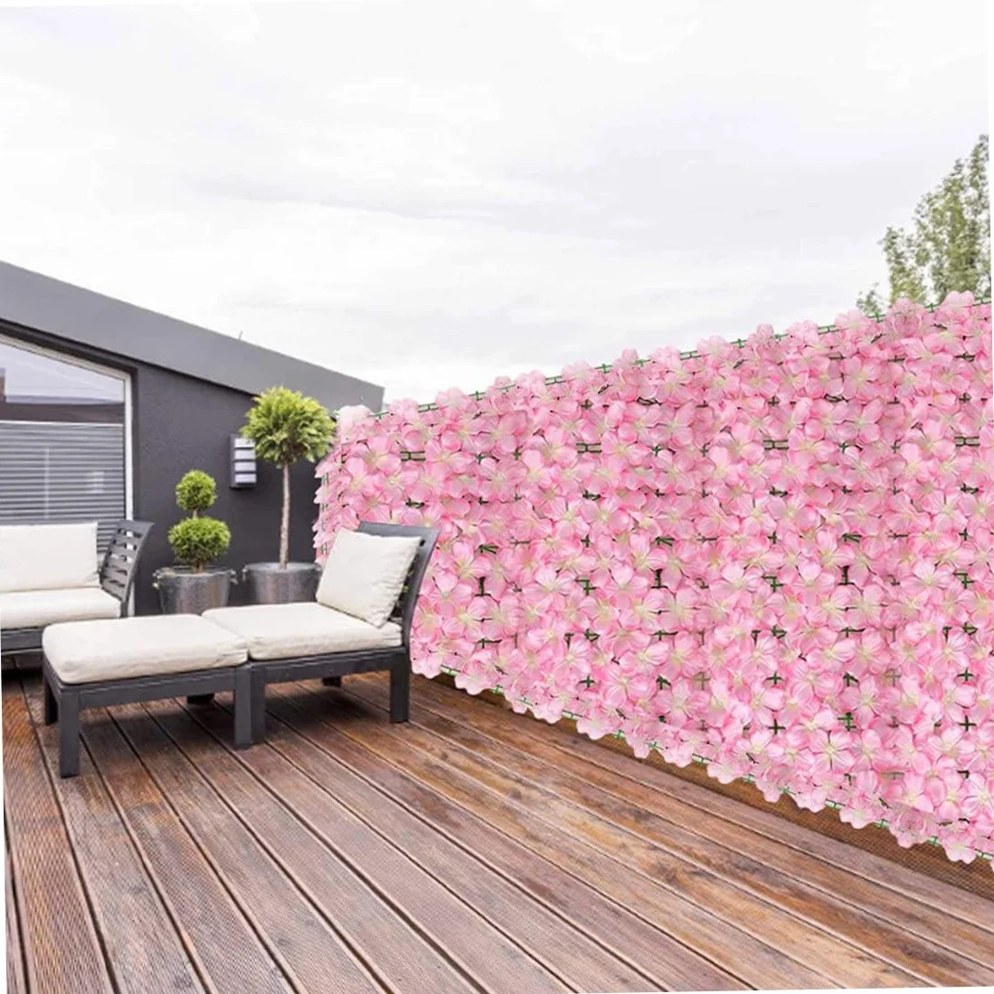 Venanza de flores artificiales enrejado, proyección de la cerca artificial con flores de 50x300 cm, valla de privacidad de la pared del jardín, enrejado de flores artificiales, paneles de cerca de ja