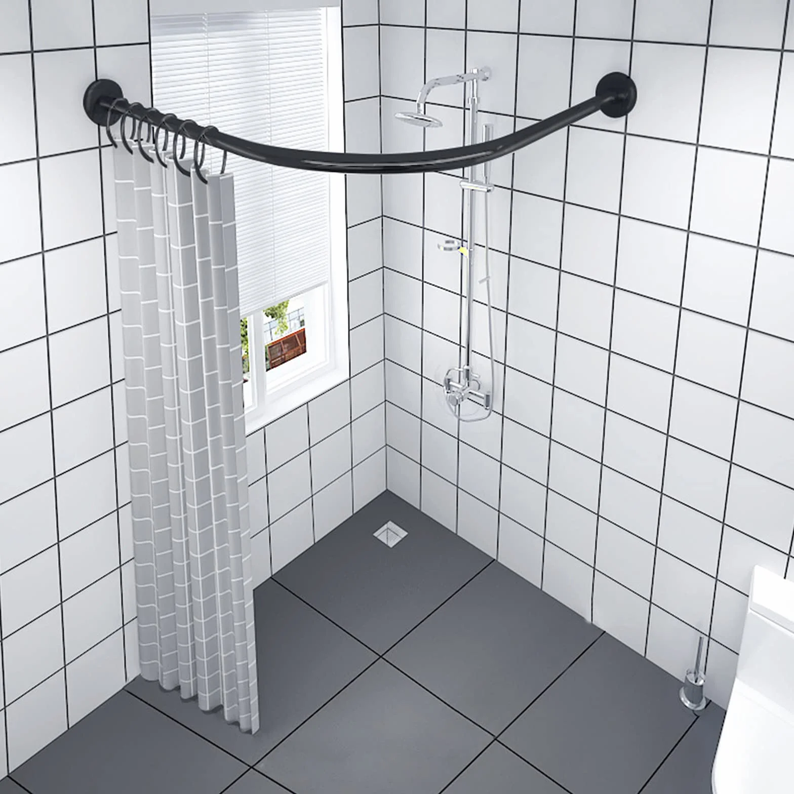 Barra de ducha curvada ajustable en L Sd sin taladrar de acero inoxidable extensible de 60 a 80 cm para baño, bañera, fácil de instalar