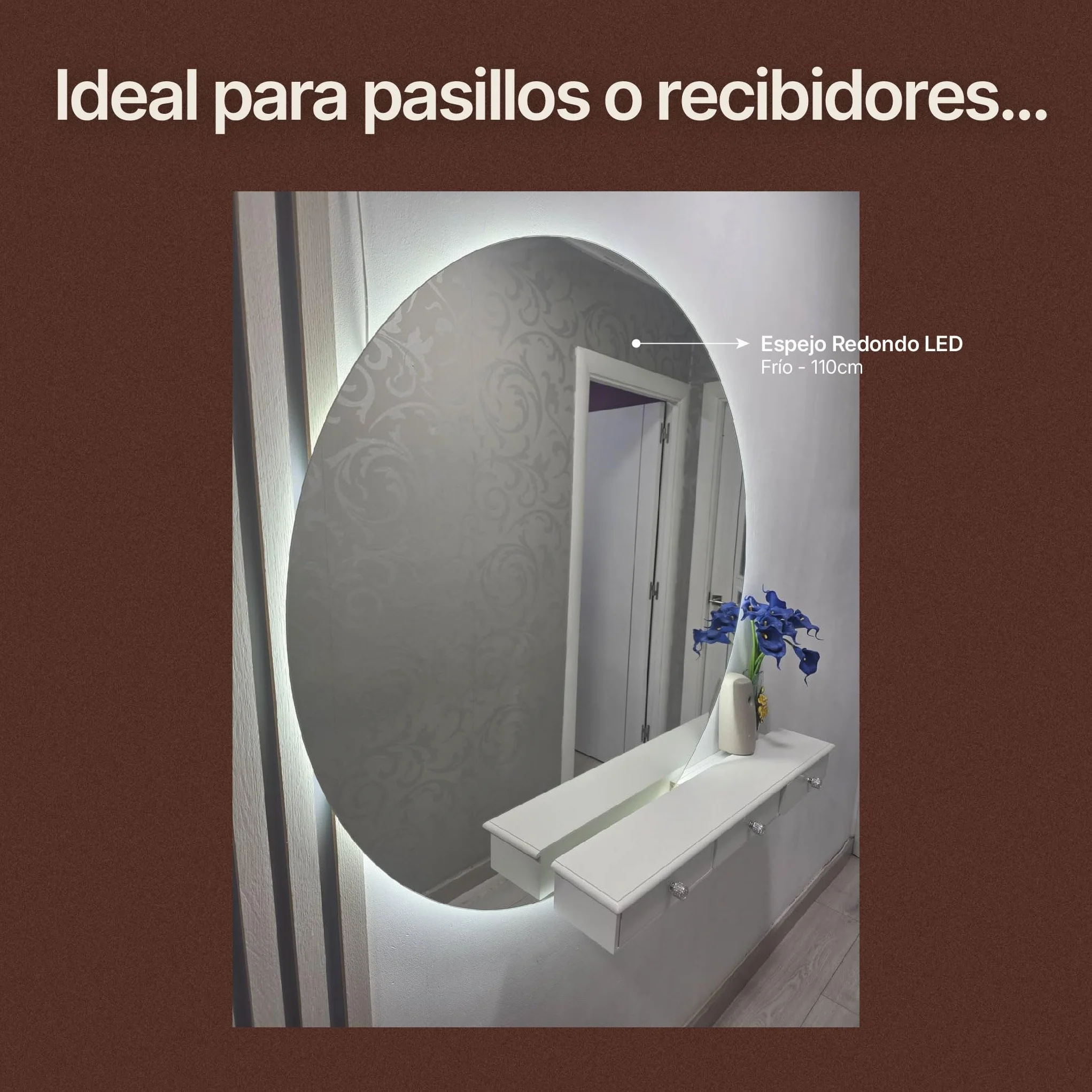 CustomGlass Espejo de Baño con iluminación Led Redondo Varias Medidas con Forma Circular Pared (Redondo 60 cm)