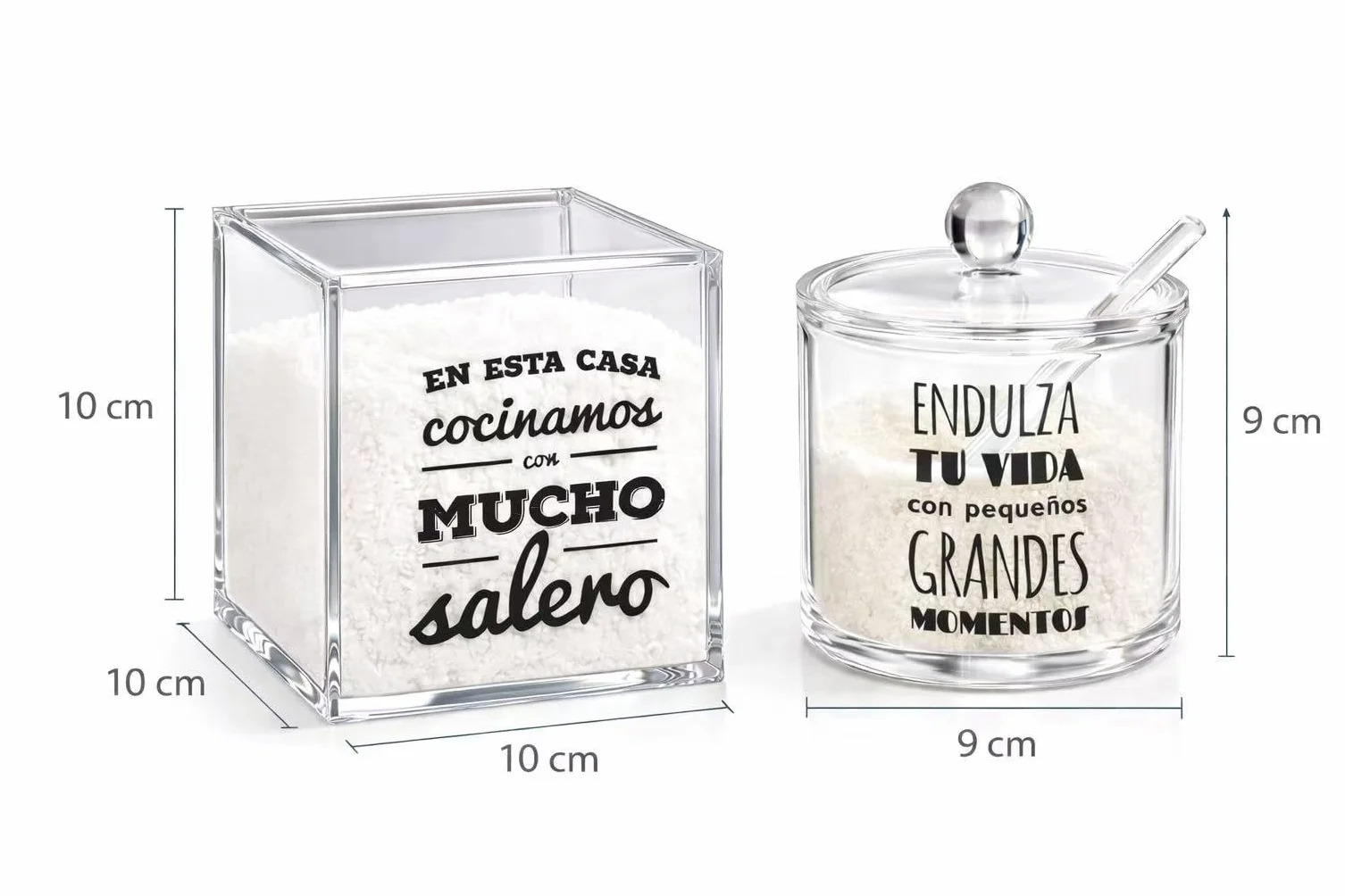 Juego de Salero y Azucarero de Cocina Acrílico Transparente con Cuchara y Tapa