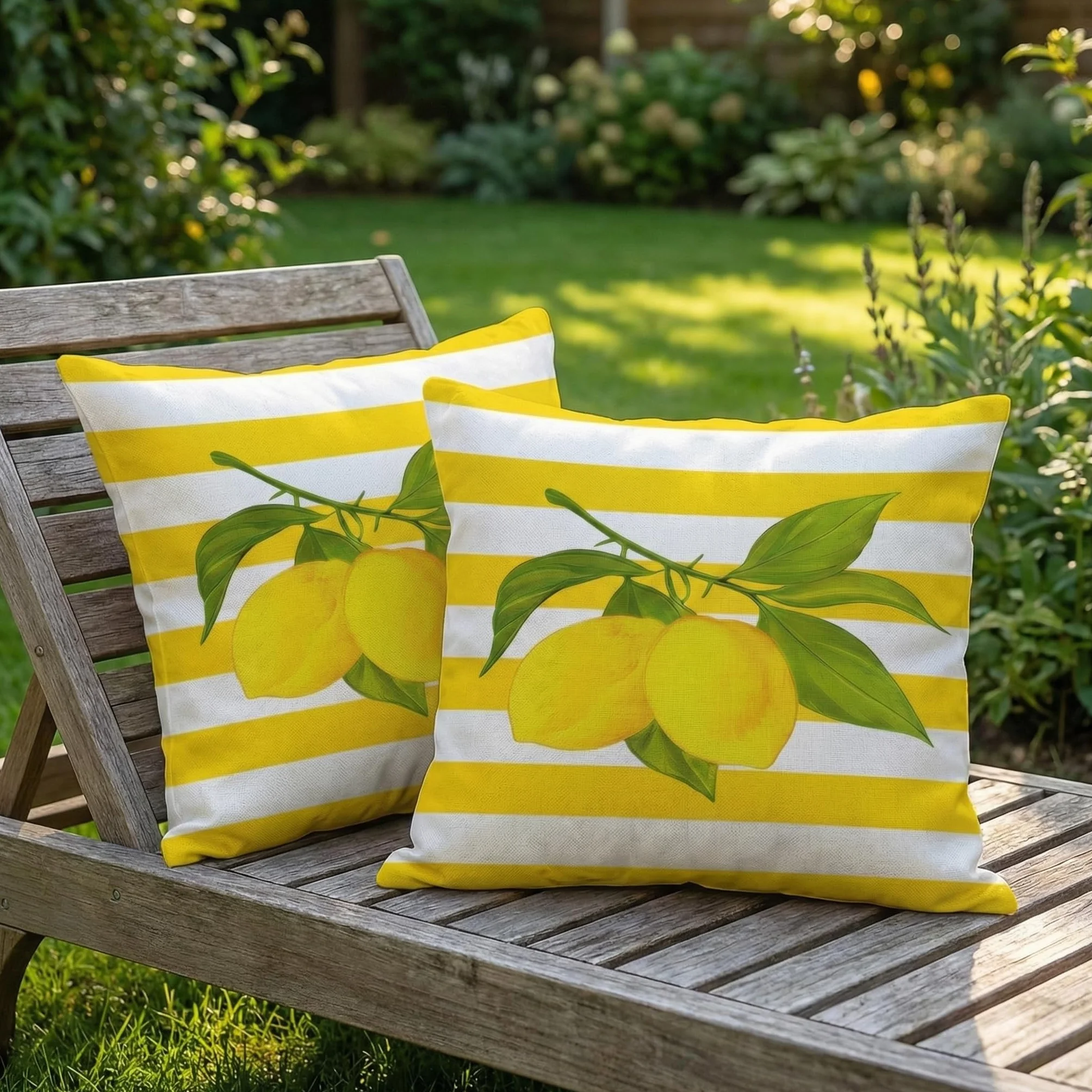 Funda de cojín impermeable 40x40 cm juego 2 unidades diseño limón flores decorativa moderno jardín sofá balcón