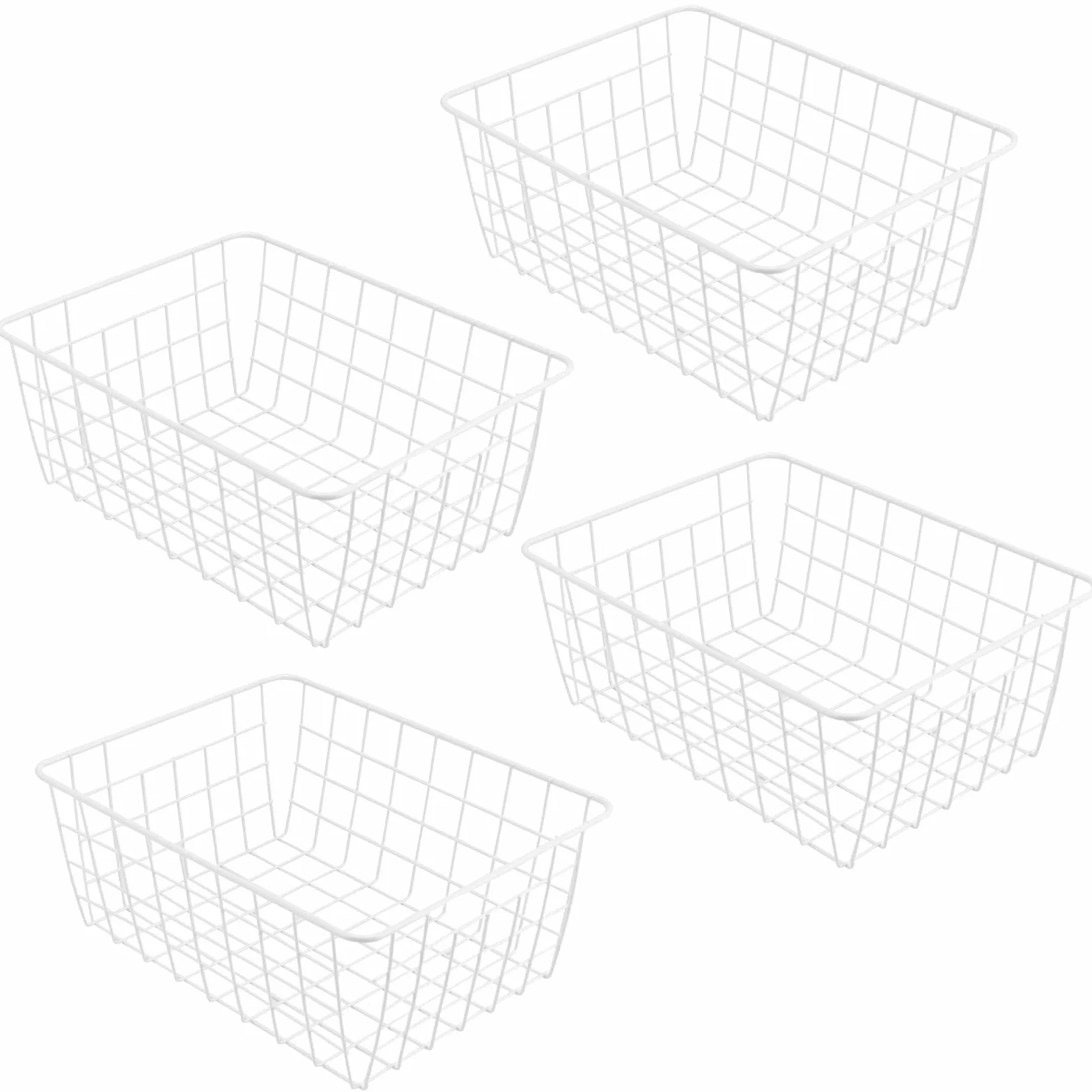 KEILEOHO 4 Cestas de Almacenamiento de Rejilla de Alambre Metálico, 28 x 22 x 12 cm, Cestas de Almacenamiento de Alambre para Baño, Cocina, Color Blanco