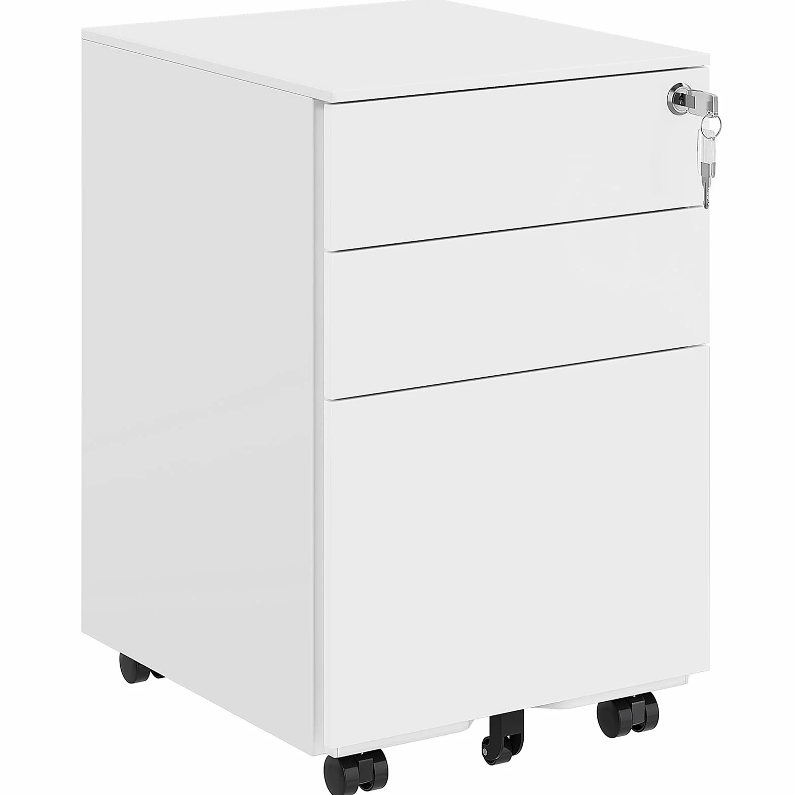 KIMENICH Cajonera Oficina Armario archivador con Ruedas para Debajo del Escritorio, con 3 cajones, 5 Ruedas, premontado, con Cerradura, Armario de Metal con archivador, para Archivos,Mueble Impresora