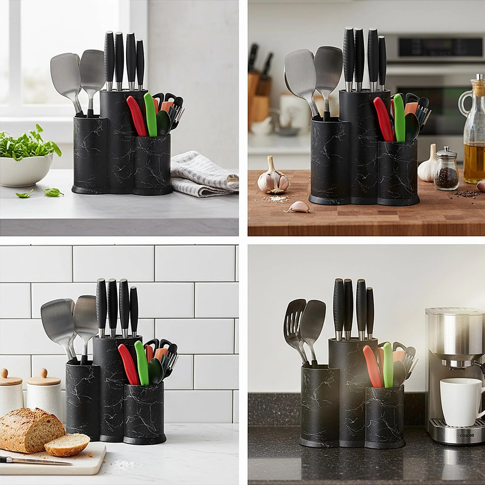 Soporte cuchillos cocina Universal con orificios de drenaje, Multiusos Almacena cubiertos tenedores cucharas