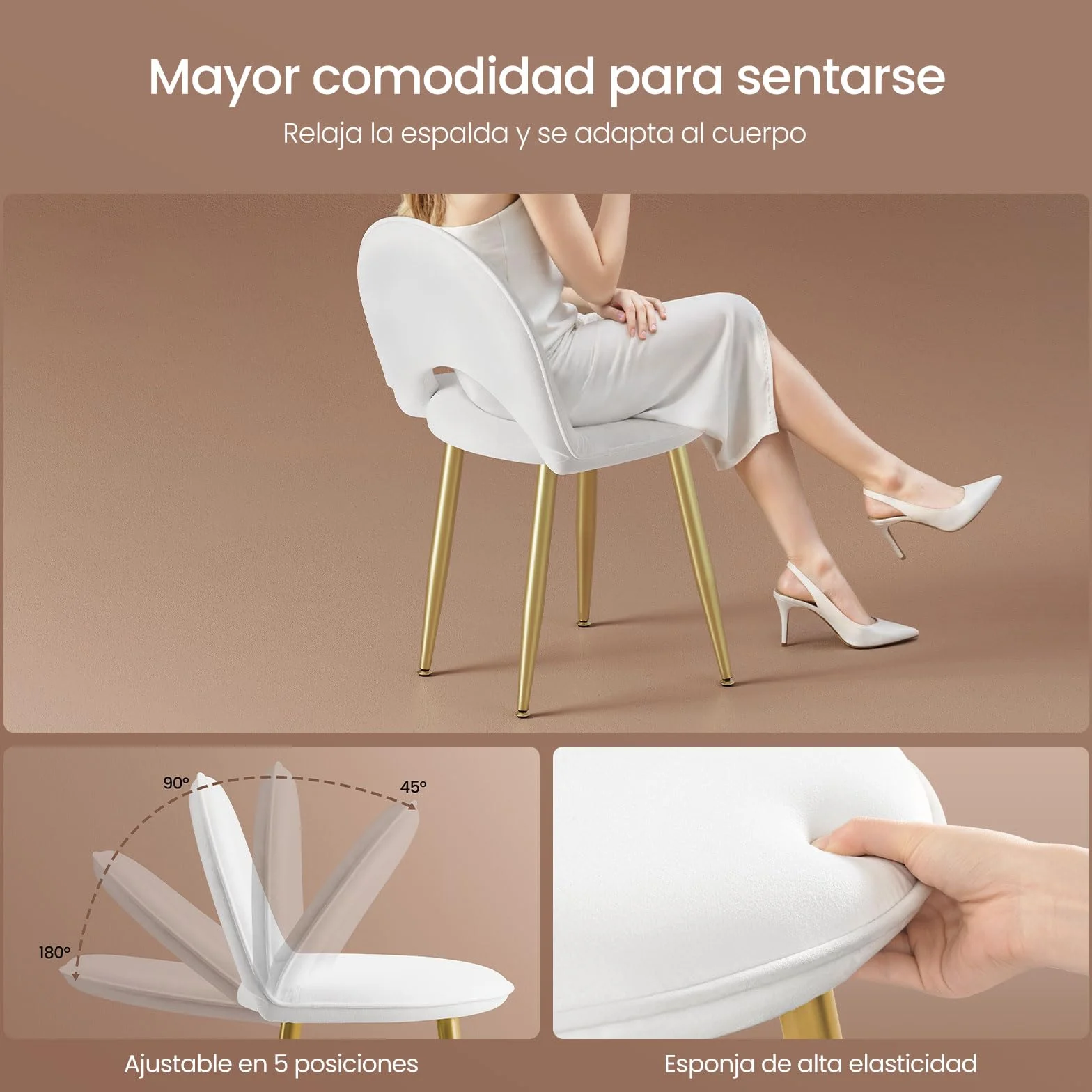 EUGAD Tocador de Maquillaje con Luz y Taburete, Conjunto de Tocador con Espejo con Silla Terciopelo, con 2 Cajones, Blanco + Dorado, 0056SZT