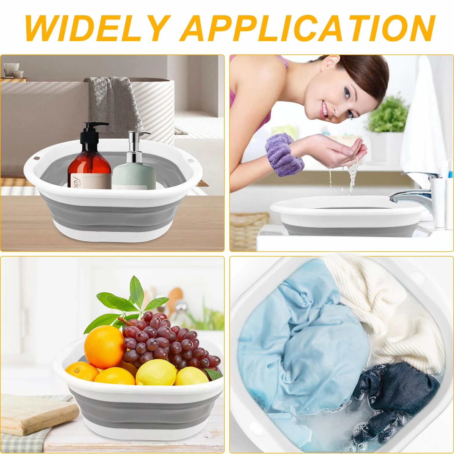 Chiluxendo Cubo de Silicona Plegable, Barreño Palangana de Plastico, Fregadero Portátil, Balde de Agua, Lavabo Cuenco, para La Casa, en La Cocina, al Aire Libre para Campamentos y Excursiones, Gris