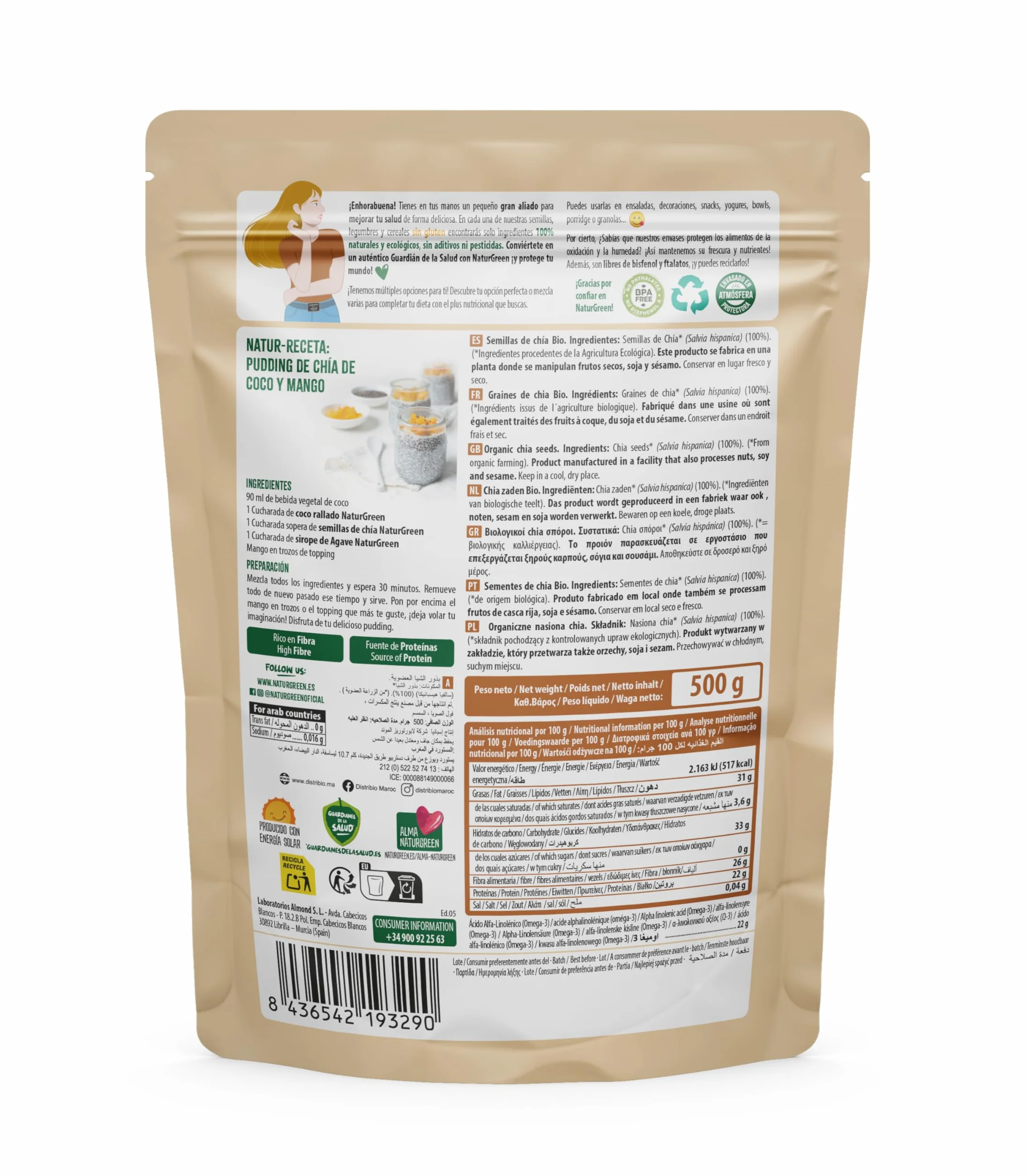 Semillas Chía Ecológica NaturGreen 500g Ricas en Fibra Omega 3 Sin Gluten