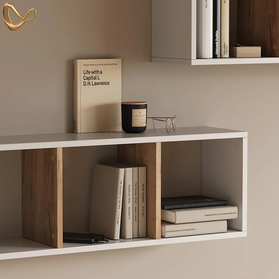 Livinity Estante de Pared Lorena, Roble Blanco/Dorado, 90 x 30 cm Lote de 2