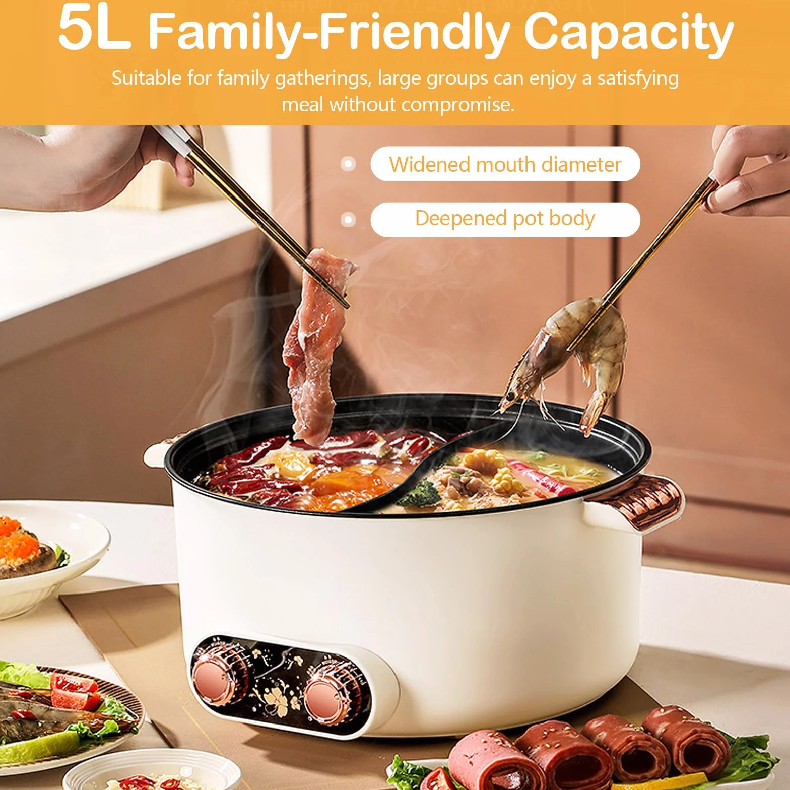 Olla eléctrica de 5 L Antiadherente Crockpot 1350 W 3 Ajustes de Potencia para Cocinar Guisos y Sopa