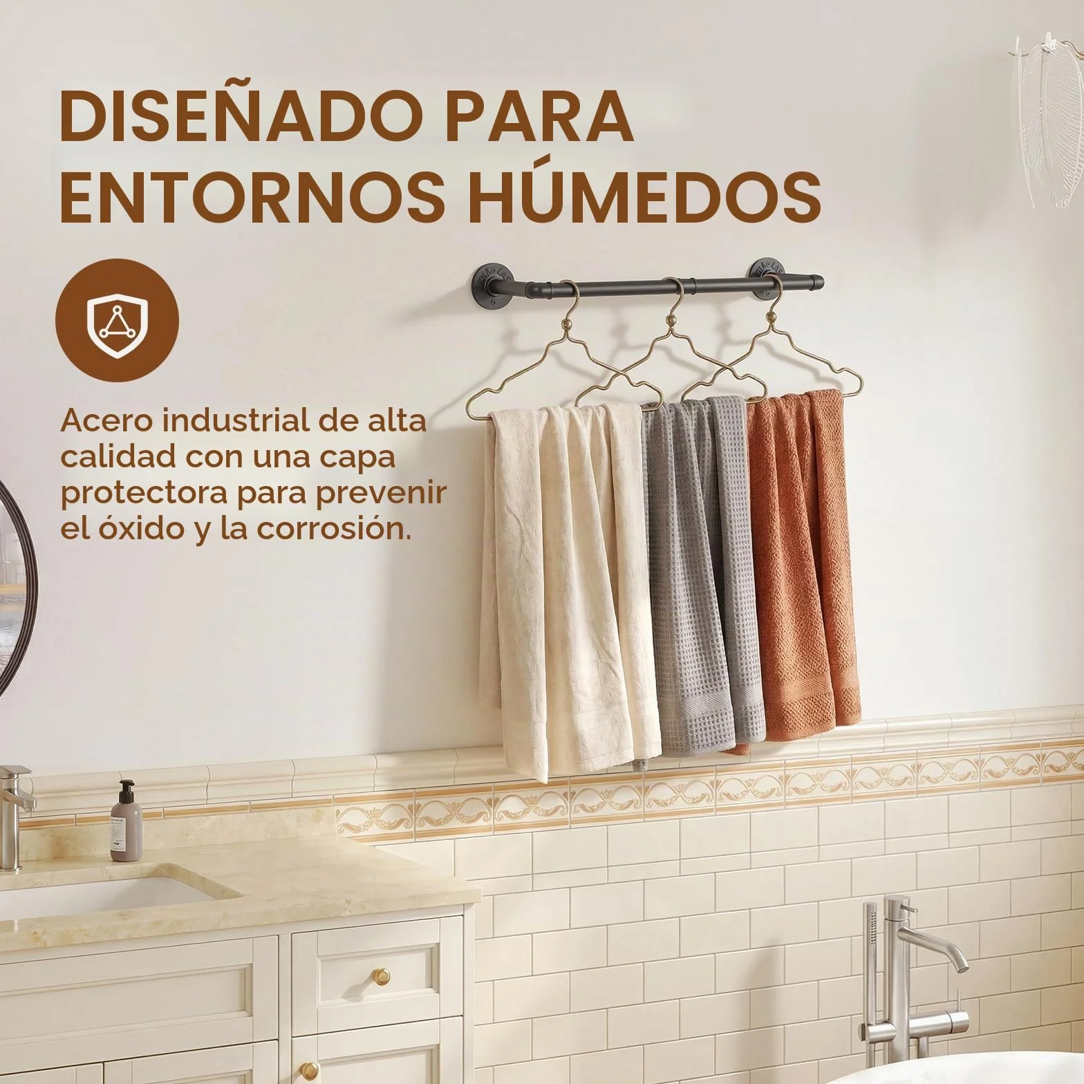Bamworld Perchero de Pared Industrial Barra para Colgar Ropa 92cm Metal Negro
